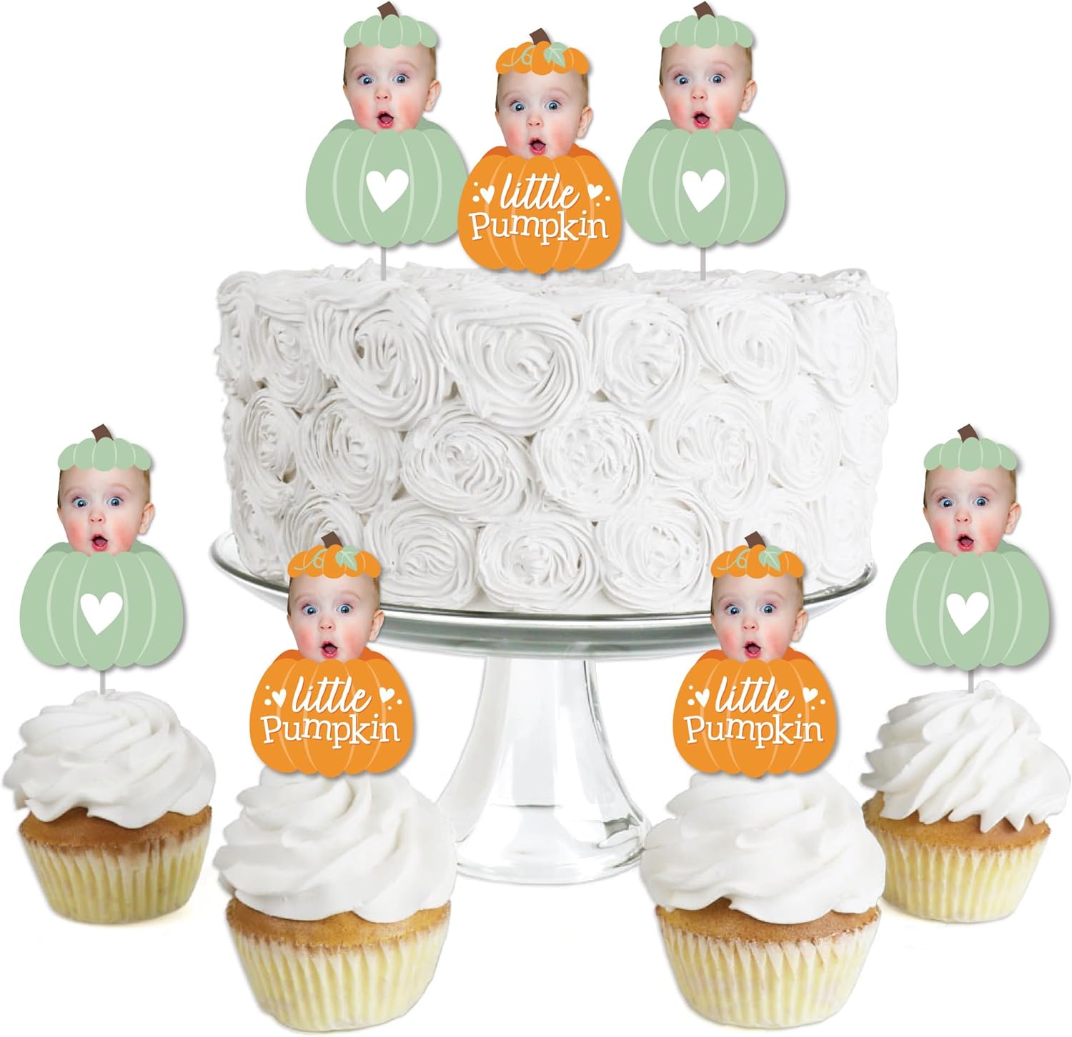 Big Dot of Happiness Custom Photo Little Pumpkin - Fall Birthday Party Dessert Cupcake Toppers - Fun Face Clear Treat Picks - Set of 24