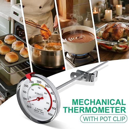 Miniatura 6 de BOMATA Paquete de 2 termómetros de caramelo impermeables IP67 con clip para olla, termómetro de aceite para freír con pantalla grande mejorada de