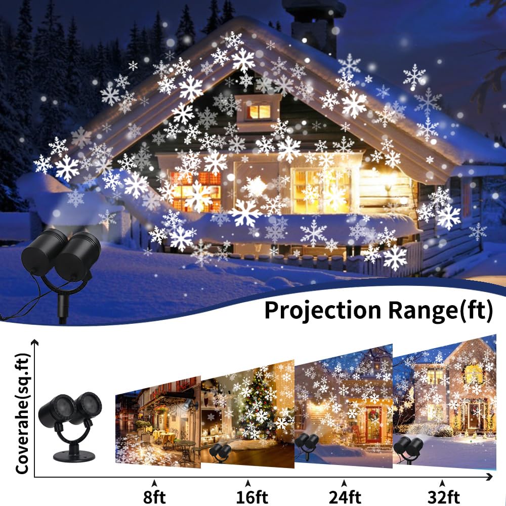 Weihnachtsprojektor-Lichter für den Außenbereich, Doppelkopf-Schneeflocken-LED-Lichter, wasserdicht, Landschaftsbeleuchtung, dekorative Beleuchtung, Projektionslampe für Neujahr, Geburtstage