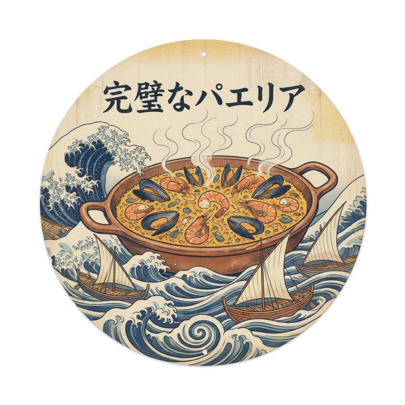 Paella Food Culture Woodblock Spain Travel Metal Tin Sign