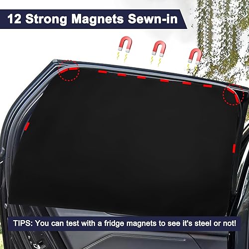 Miniatura 2 de Ovege Parasoles magnéticos de gamuza para ventana de automóvil, 2 piezas, cortina de privacidad con protección UV