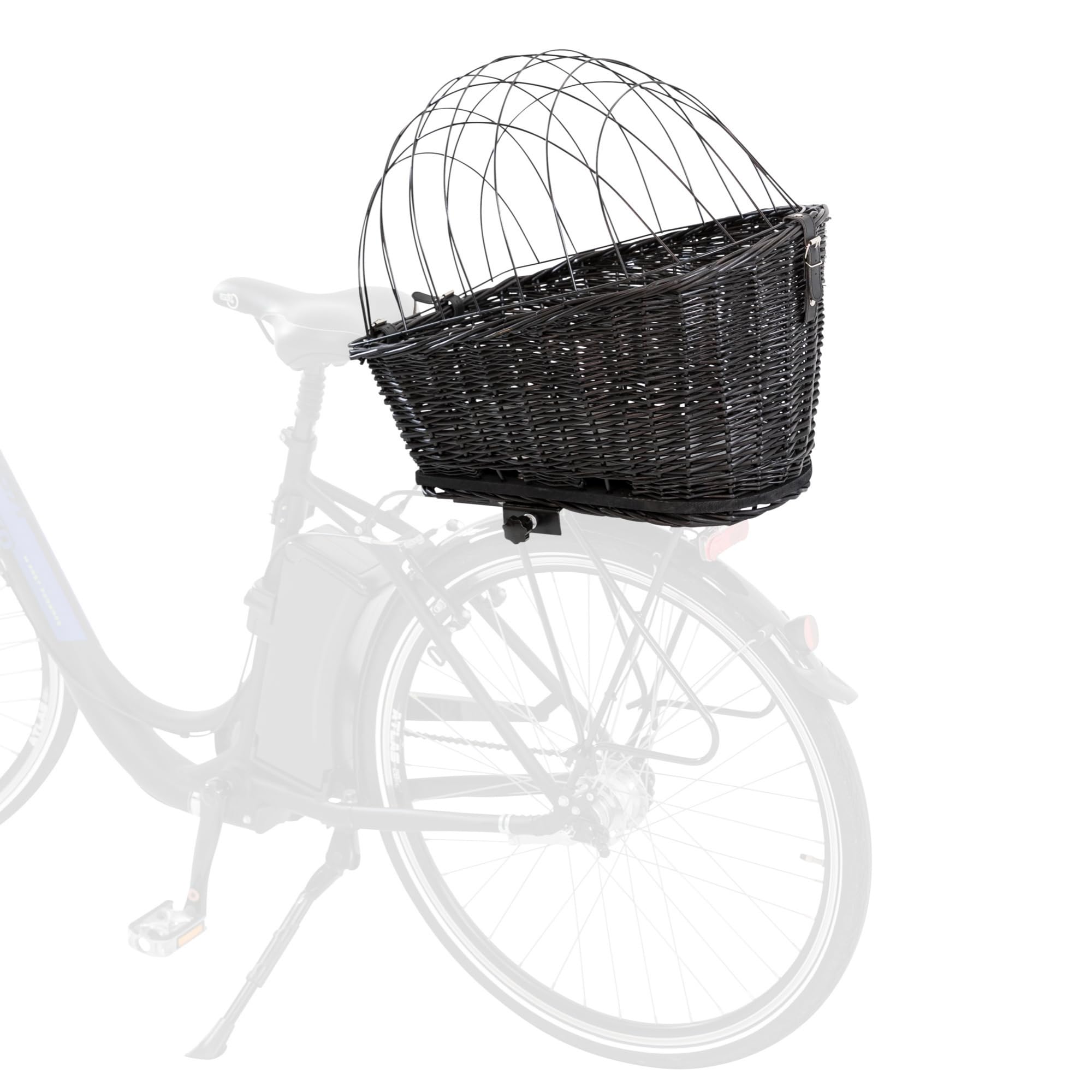 TRIXIE Fahrradkorb Weide für Hunde bis 8 kg 35 × 49 × 55 cm - gewebter Hundefahrradkorb für den Gepäckträger - mit Schutzgitter und weichem Kissen, 13117