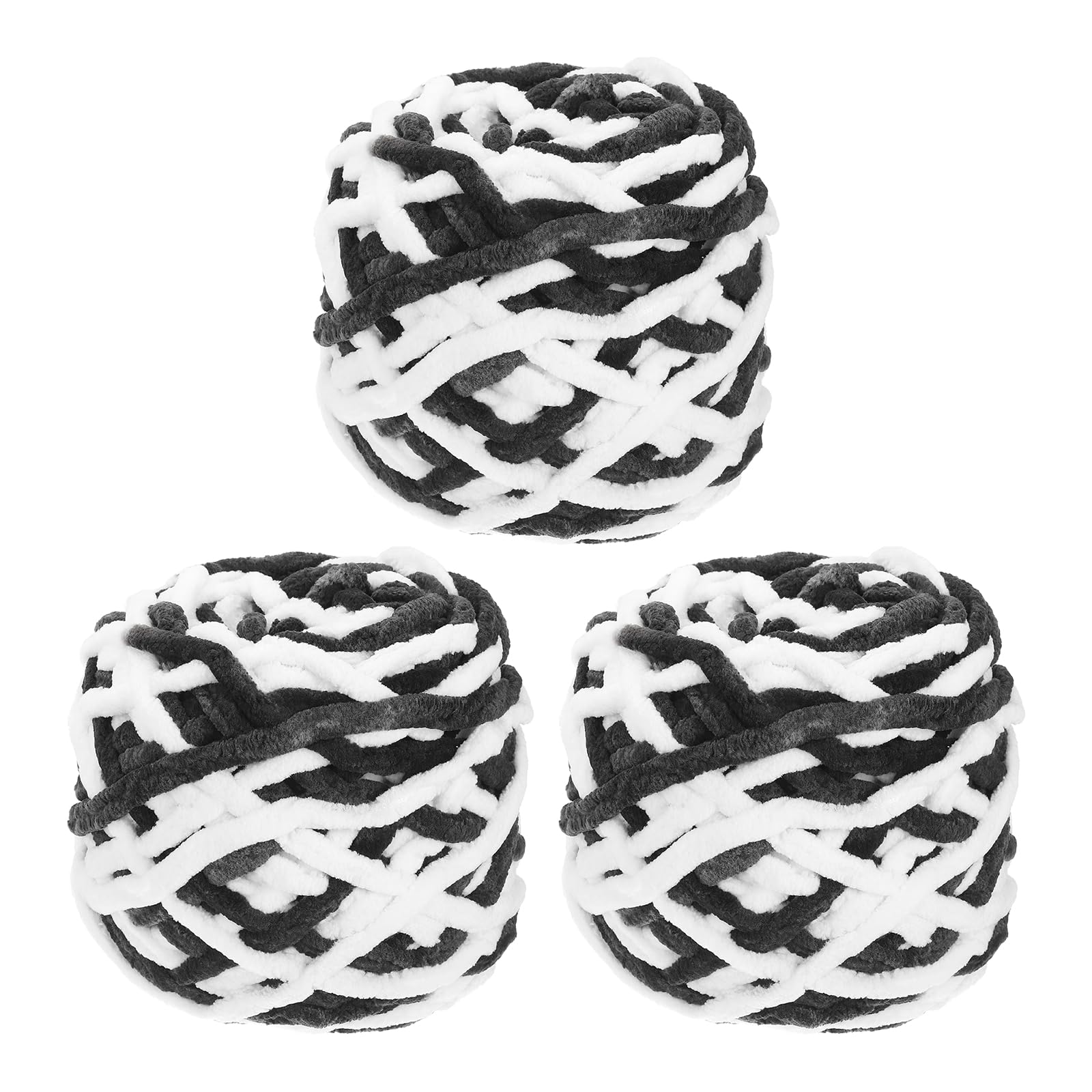 sourcing map 3 Pcs Blanket Yarn, 49 Yards Fluffy Velvet Plush Bulky Thick Chenille Chunky Yarns for Soft Velvet Blanket Shawl Scarf Crochet Hand Knitted Crafts, Black-White