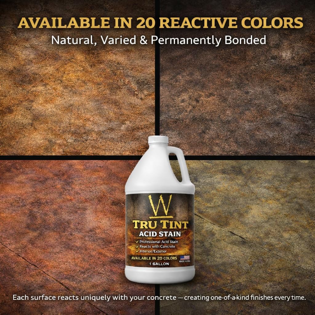 Concrete Acid Stain | Tru Tint by Walttools - 1 Gallon, Professional Grade, Rich Color for Concrete & Cement Floors, Countertops, Walls, Surfaces (20 Colors Available) (Slate)