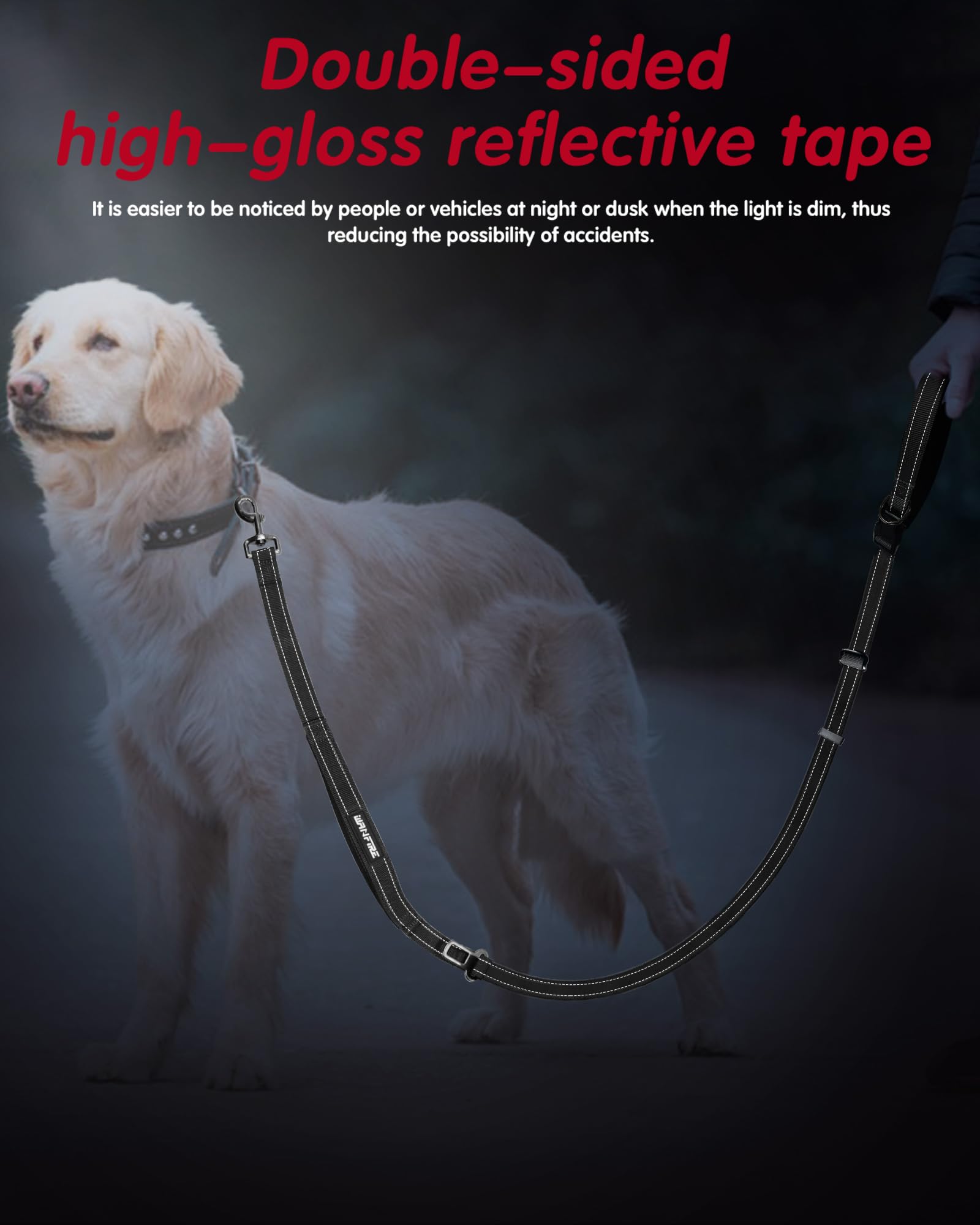 Guinzaglio per cani a mani libere (2,9 m) nero)
