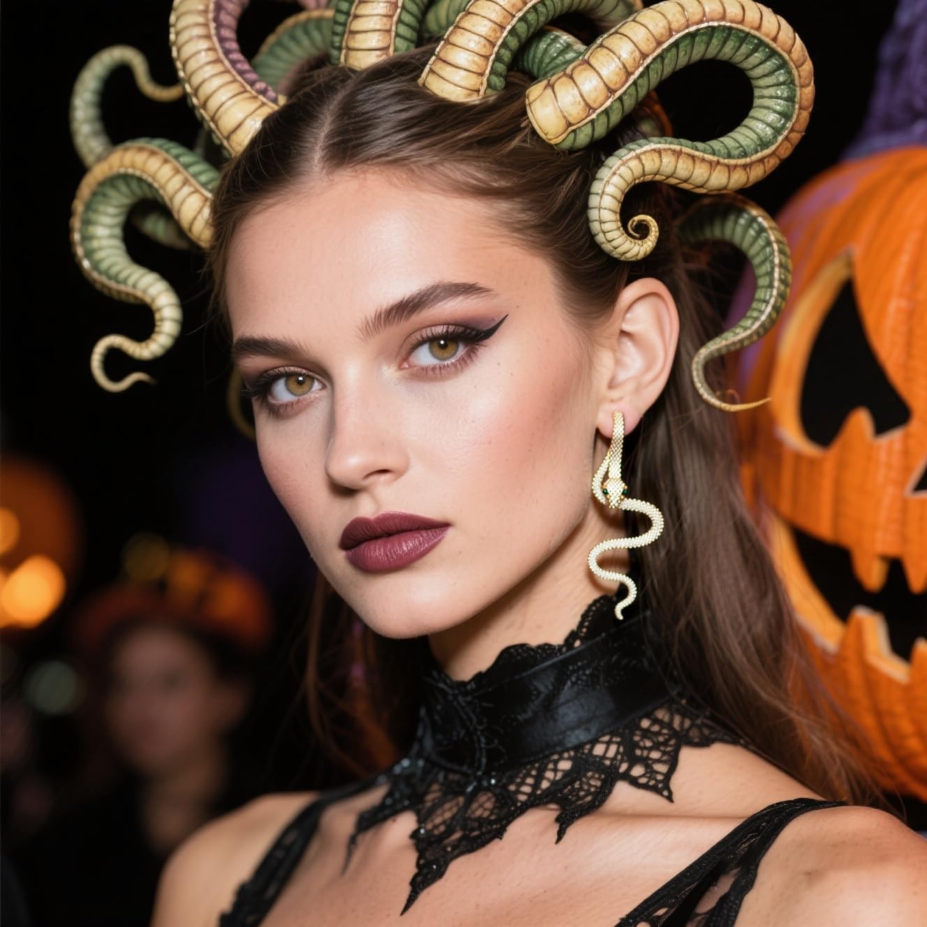 Goth Snake Earrings for Women Punk Flat Back Snake Stud Earrings Trendy Medusa Dangle Drop Earring Charm Emo Witch Earring Halloween Prom Jewelry Medusa Accessories - Image 3