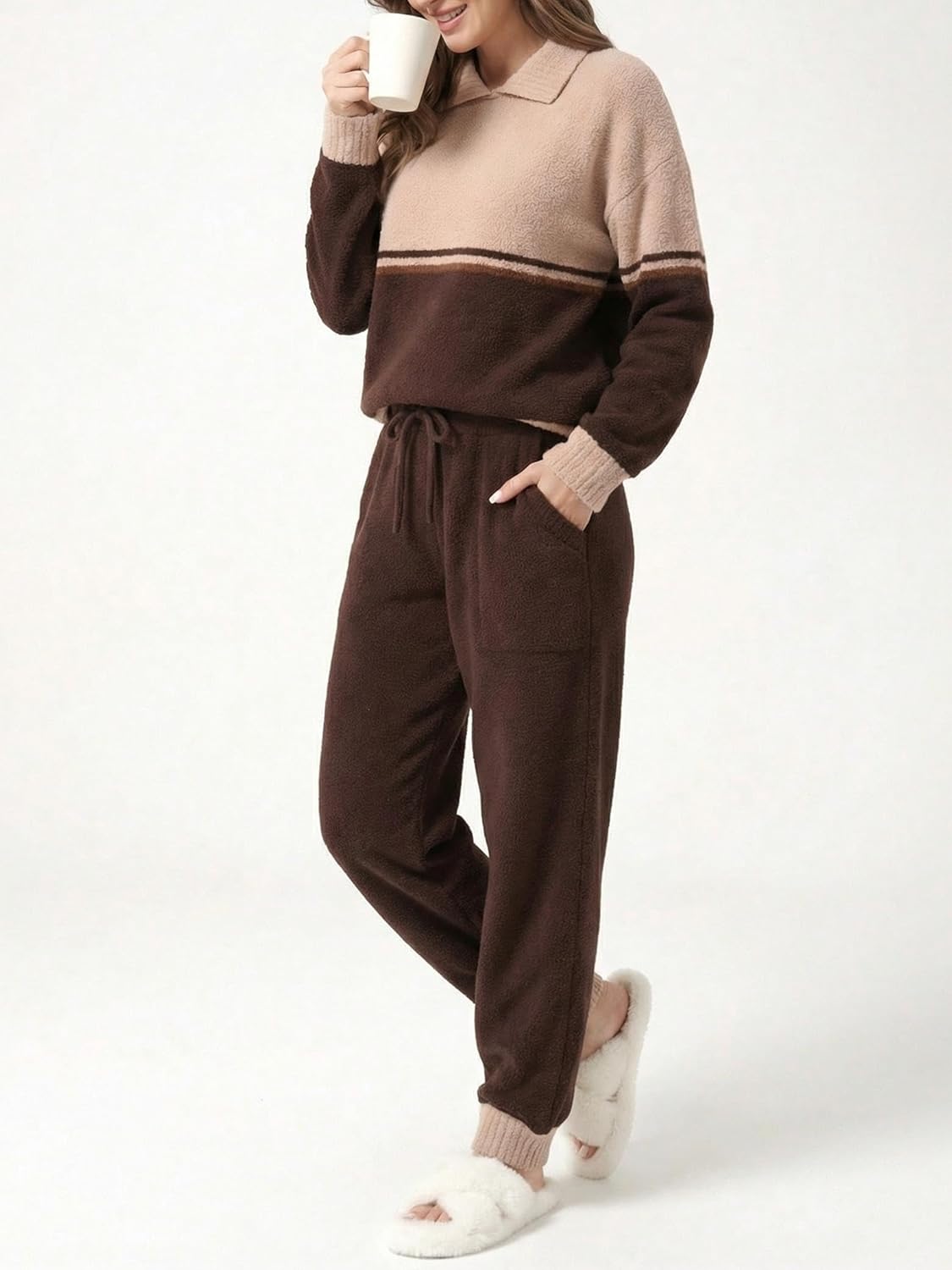 DAVID ARCHY Warm Pajamas for Women Fleece Lounge Sets Winter Fuzzy Cozy Soft Comfy Long Sleeve Pj Sleepwear Hooded Loungewear - Image 3
