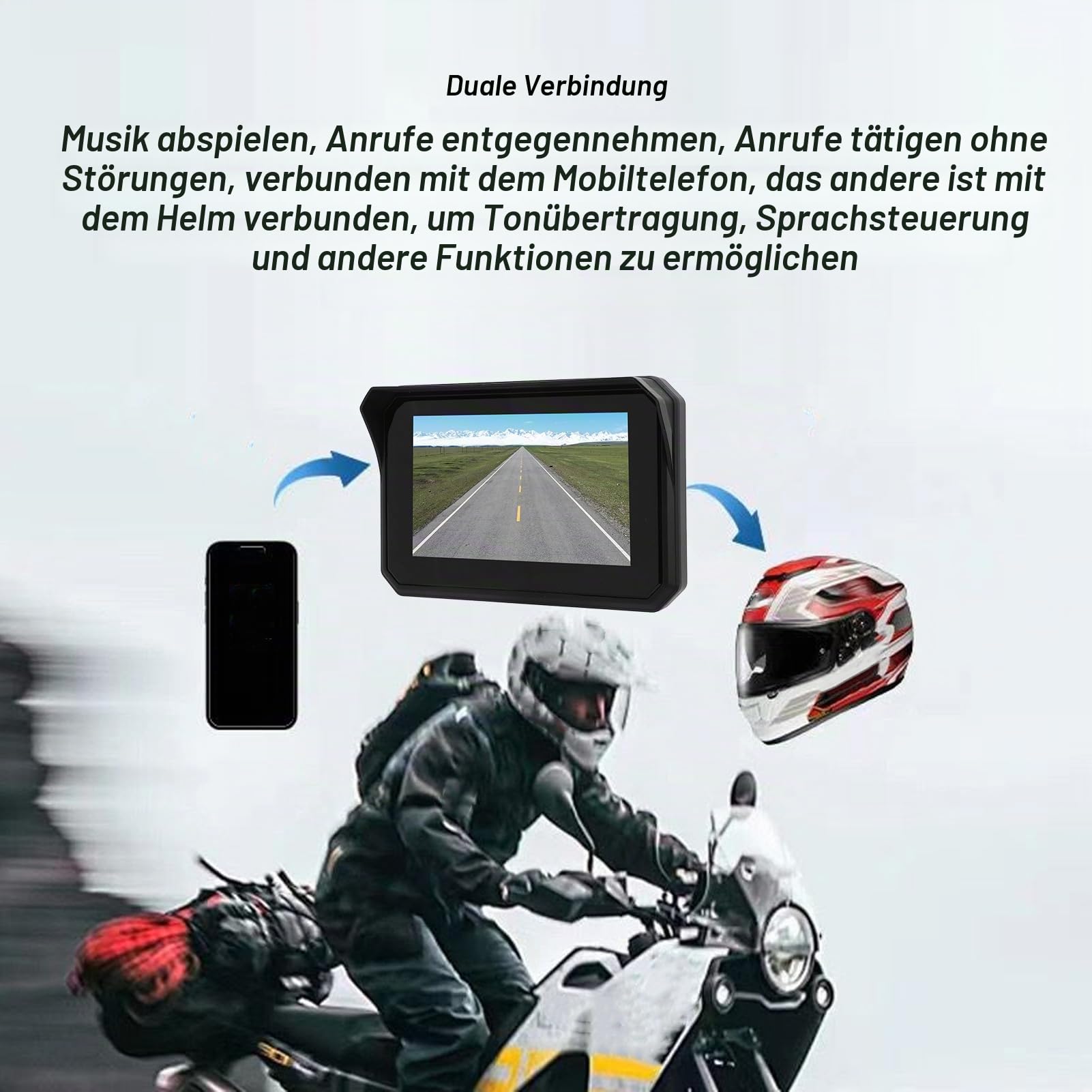 Tragbares Motorrad-GPS mit Carplay/Android Auto, Wasserdichtes Autoradio, 5-Zoll-IPS-Touchscreen mit Bluetooth, Motorrad-GPS-Navigationssystem für Motorräder