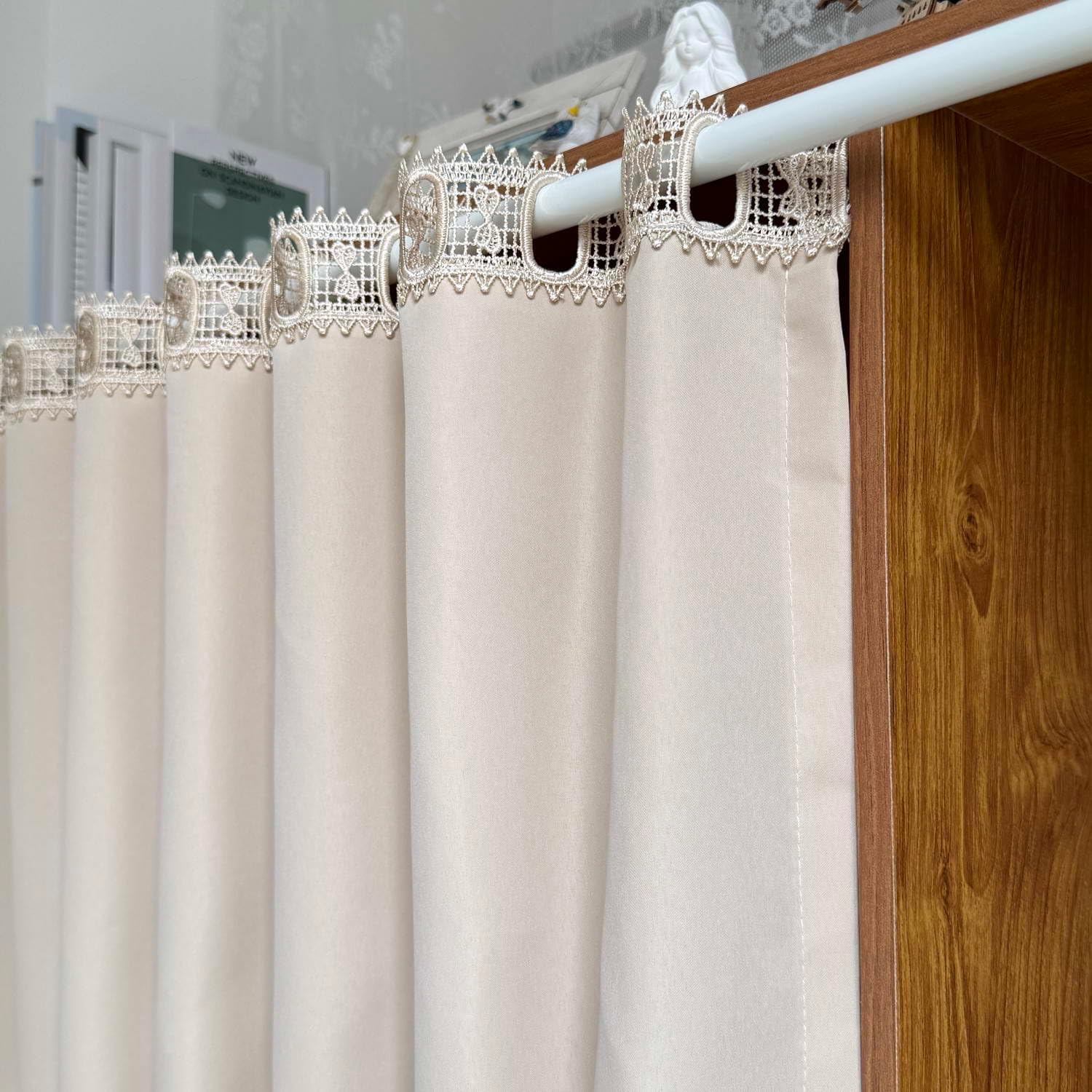 Gxi Beige Privacy Kitchen Curtain Valance Short Semi-Sheer Curtain Bay Window Cover Door Panel Rod Pocket Window Treatment for Bathroom Dining, 2 Panels Each W59 X L47 inch