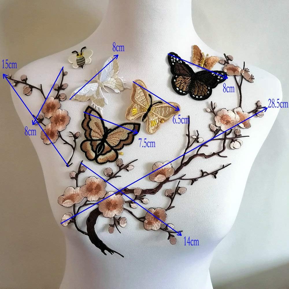8 Piece Butterfly Embroidery Applique Patch Iron on Cotton Applique Butterfly Patch (Khaki B, Style A)