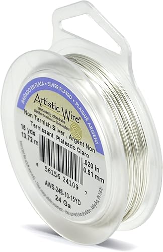 Artistic Wire, Alambre de cobre de color chapado en plata de calibre 24 0.020 in, resistente al deslustre, 15 yd 44.9 ft