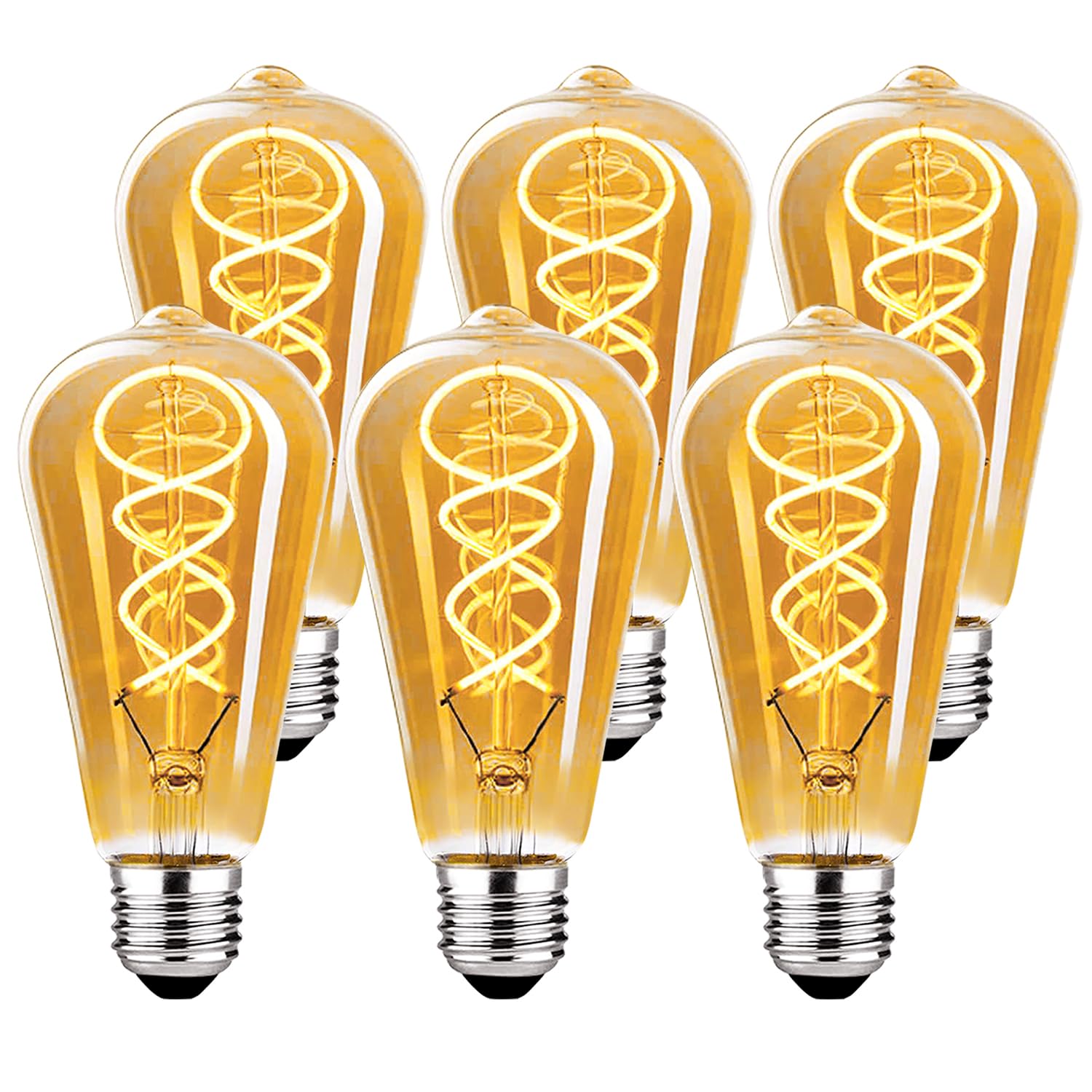 Edison LED Vintage Glühbirne, Dimmbar Glühbirne E27 4W LED Warmweiss, Vintage Edison Dimmbar lampe E27 Ideal für Nostalgie und Retro Beleuchtung - Bernstein - 6 Stück（HPS）