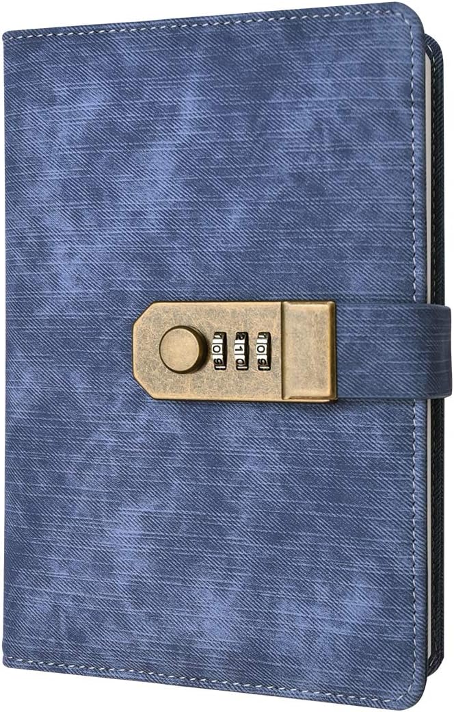 Diary with Lock for Adult, Three-Digit Password Journal with Lock for Men Woman Girls Boys (Blue)