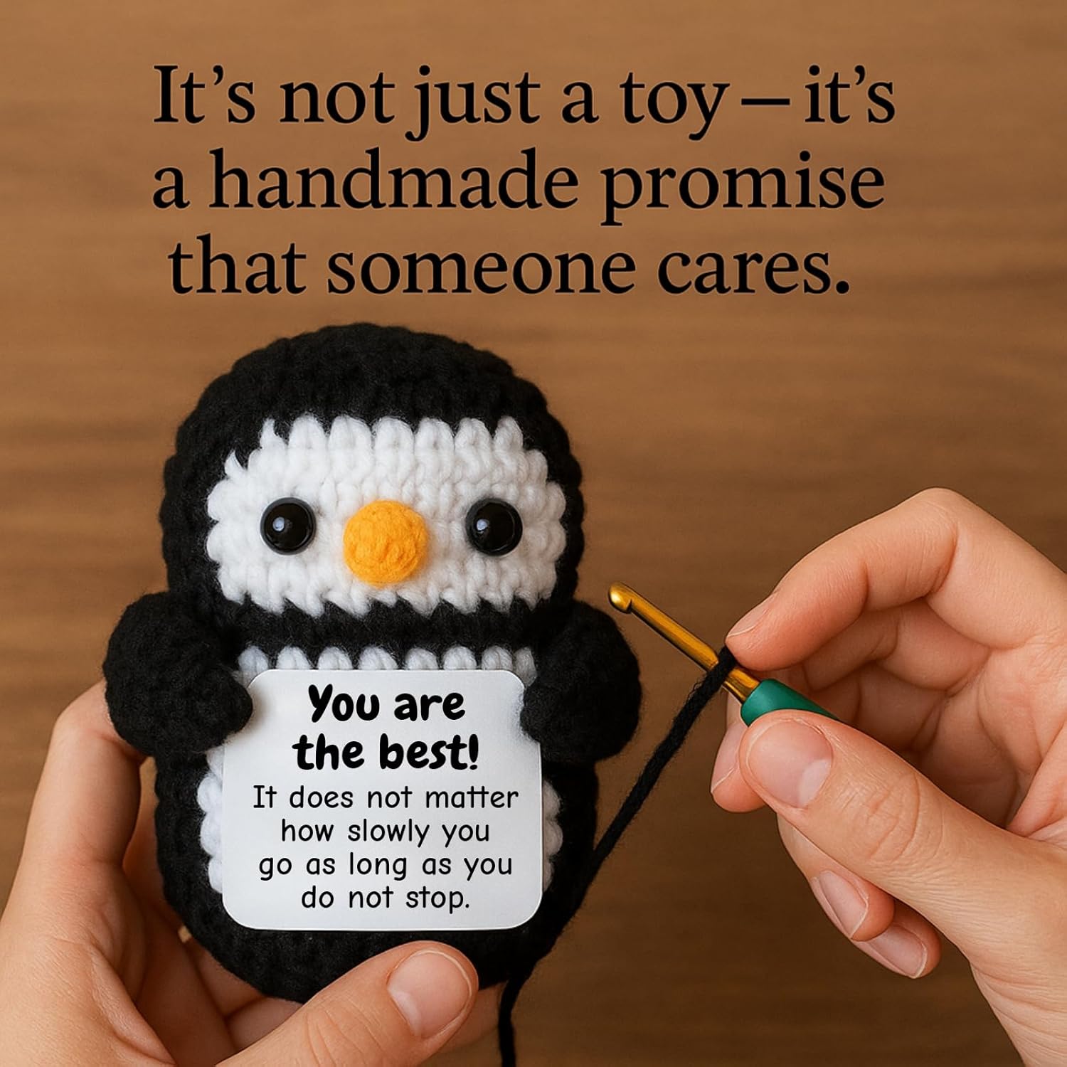 DEYBA Emotional Support Crochet Penguin – Positive Crochet Animals, Inspirational Gift for Women, Men, Couples, Friends, Family, Birthday, Christmas, Romantic Valentine's Day Gift(Style C) - Image 4