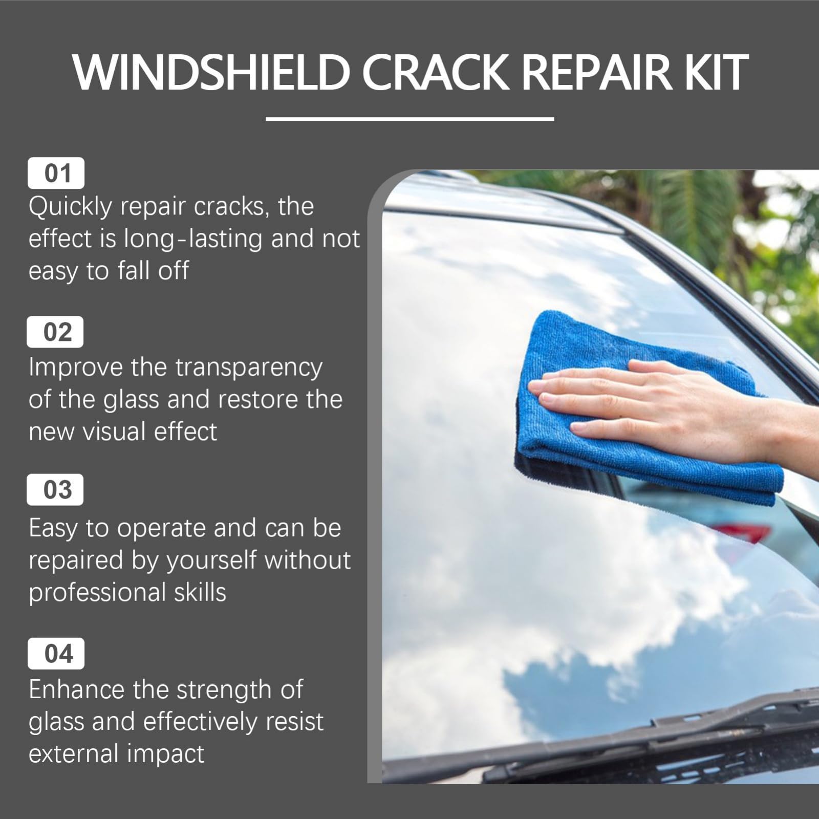 Windscreen Chip Repair Kit,Windscreen Repair Kit,DIY Glass Cracked Windshield Repair Kit,Advanced Glass Repair Kit for Windscreen Scratch Repair,Glass Scratch Remover for Cars,Glass Crack Repair - 4