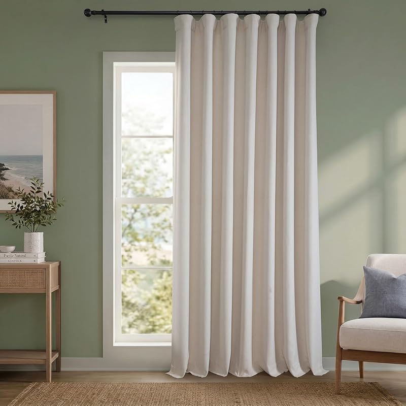 HPD Half Price Drapes - Faux Linen Curtains for Living Room (1 Panel) - 100W X 108L - Extra Wide Textured Room Darkening Curtains for Bedroom 108 Inches Long - Drapes for Home Decor, Birch Taupe