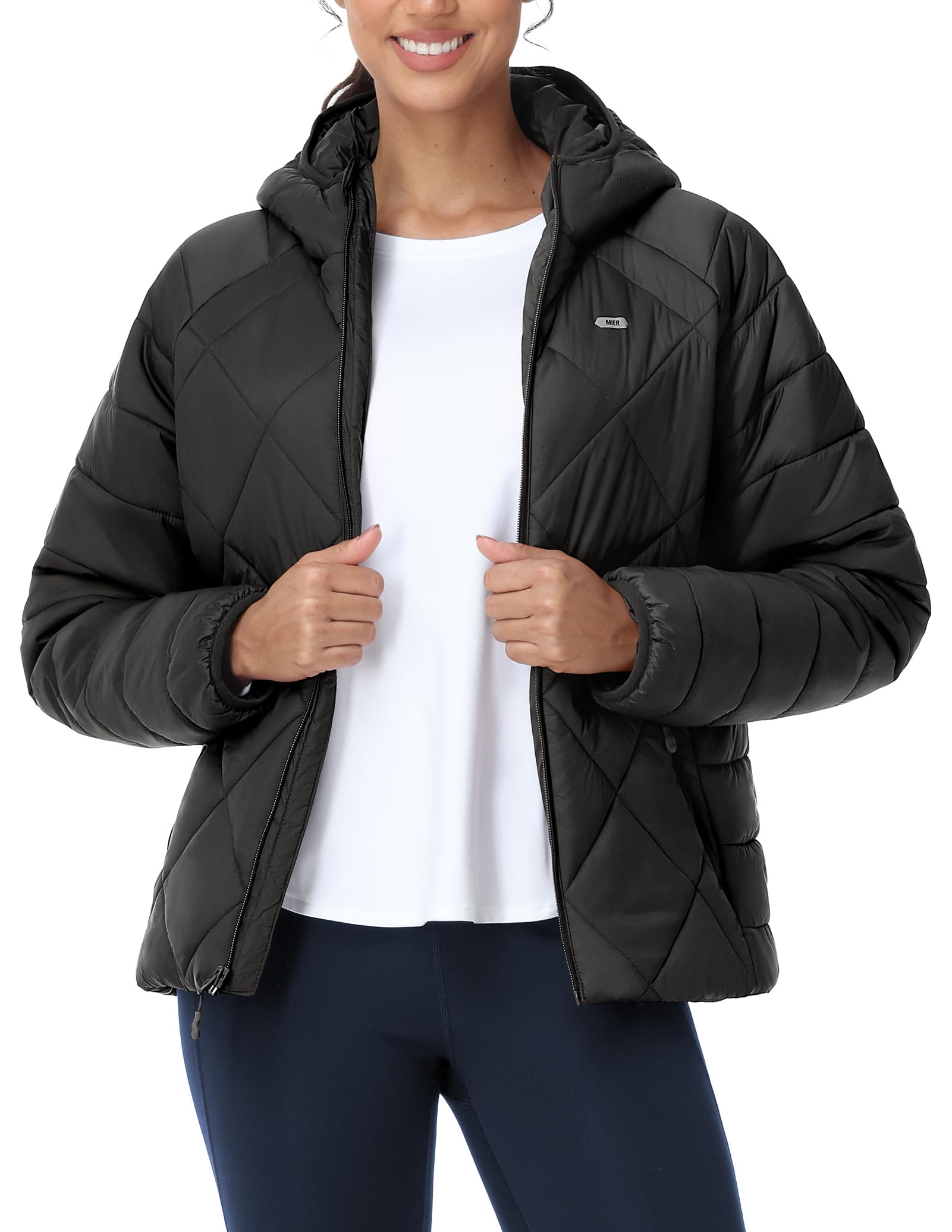 MIER Frauen Leichtgewicht Puffer Jacke Packbar gepolsterte Mäntel mit Kapuze und Taschen Warme Winter gepolsterte Jacken, wasserdicht