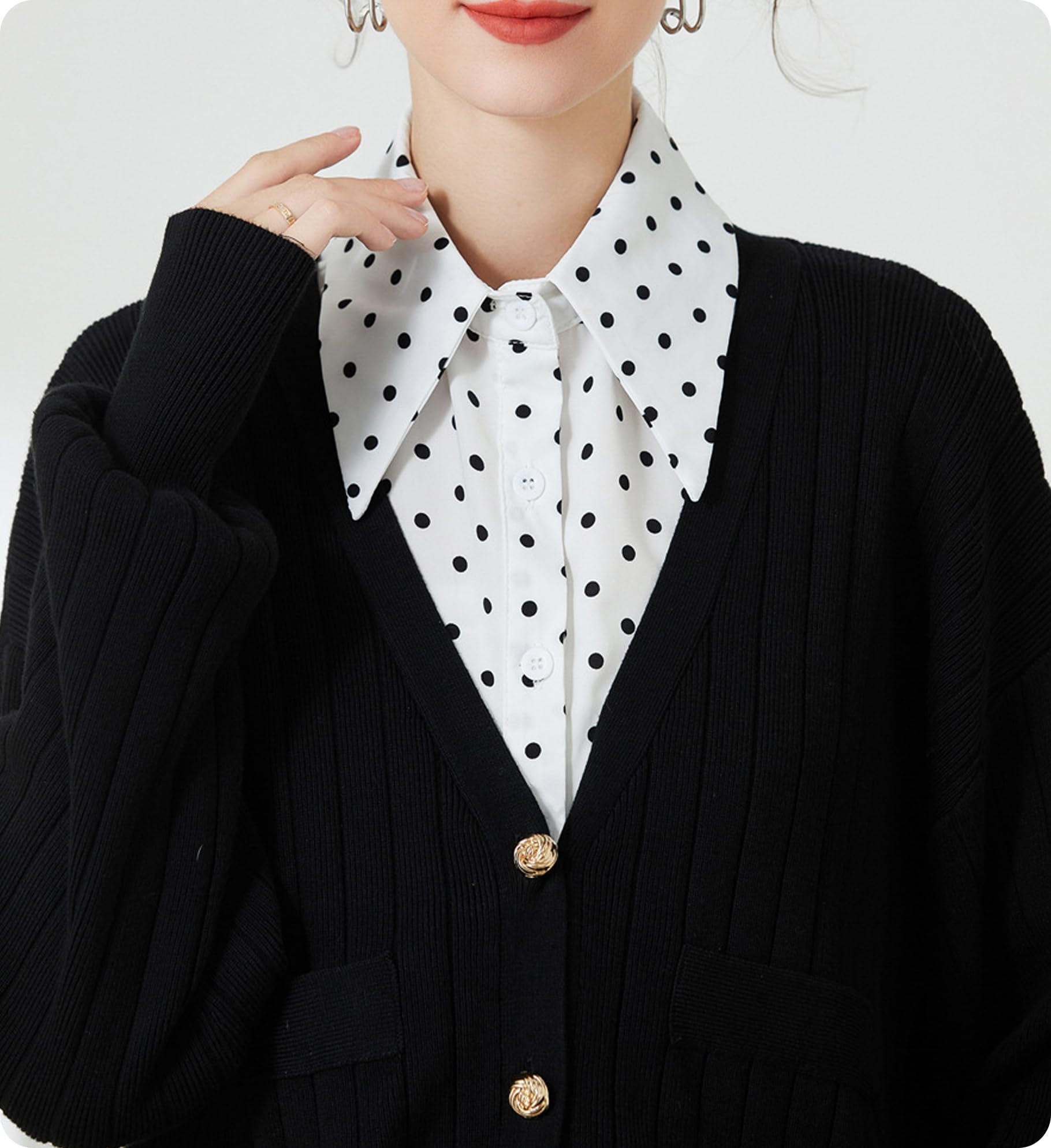Cuello falso desmontable de gasa, media camisa, cuello Dickey, cuello falso, elegante para mujeres y niñas, 312-c C gasa punto blanco 2