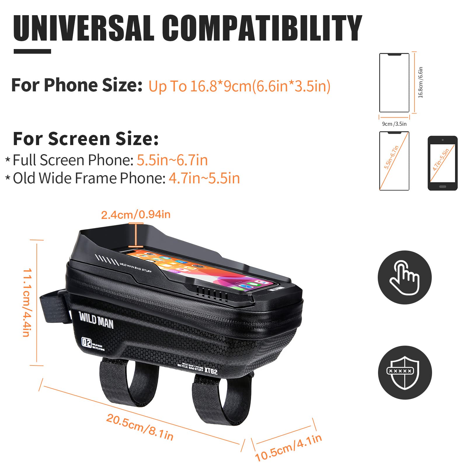 Sacoche Cadre Vélo Faireach Étanche - Support Téléphone Anti-reflet - Coque EVA Dure - Jusqu'à 6,8"