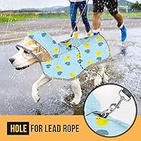 Vista 8 de SlowTon Chubasquero para perros, chaqueta de lluvia ajustable para perros con capucha transparente de doble capa, poncho impermeable con tiras
