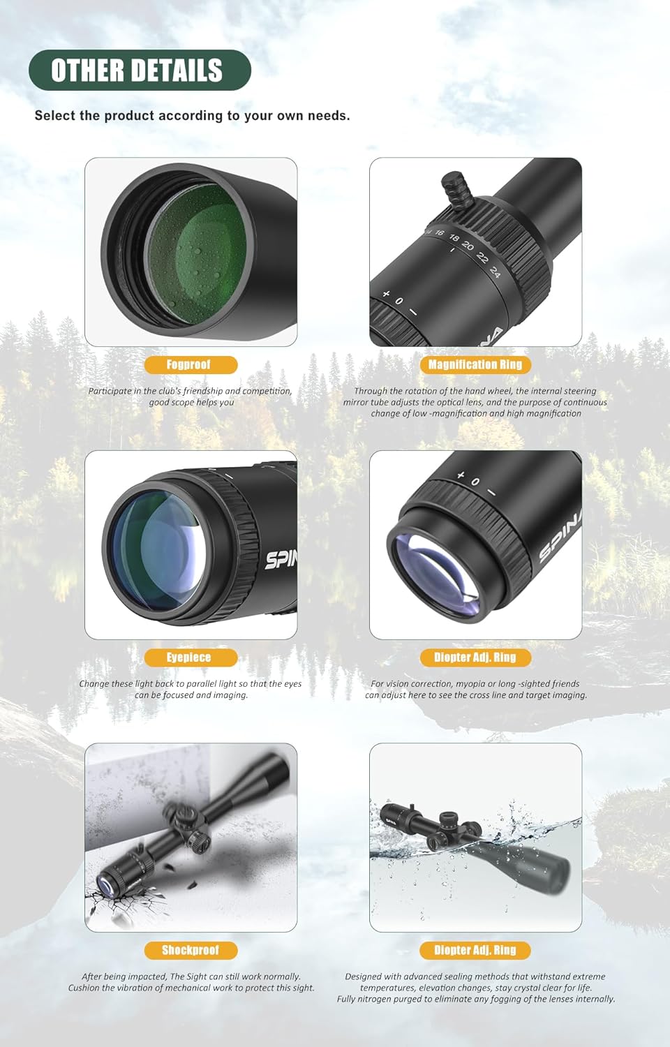 Spina Optics 6-24x50 FFP Gen2 First Focal Plane scopes with Sunshade,Parallax Wheel，30mm Tube Hunting Scopes, QD Scope Mount