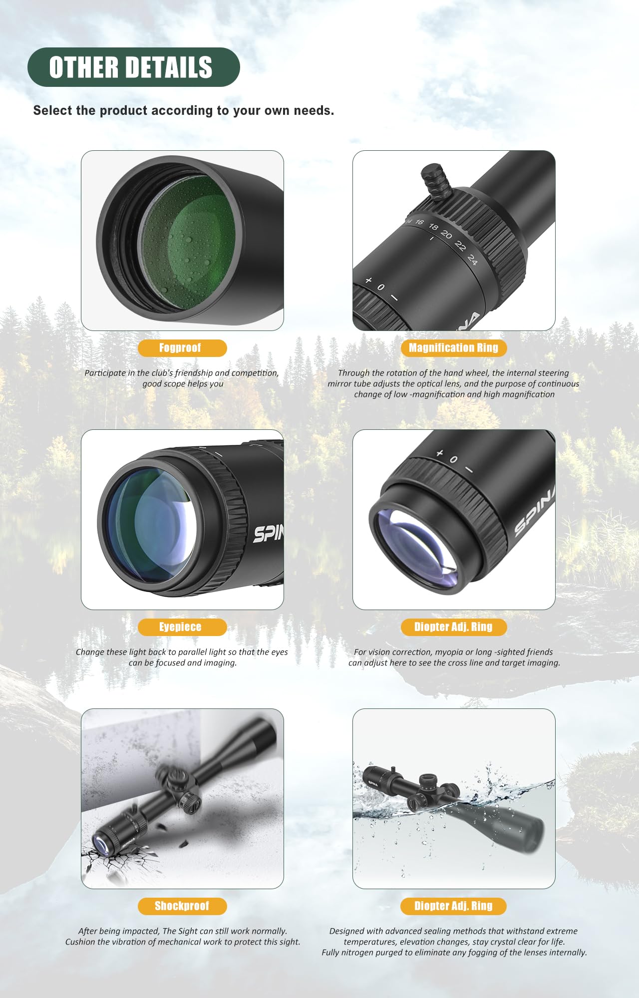 SPINA OPTICS 6-24x50E FFP II première Lunette de Fusil à Plan Focal avec Treillis de précision mrad Rouge et visière
