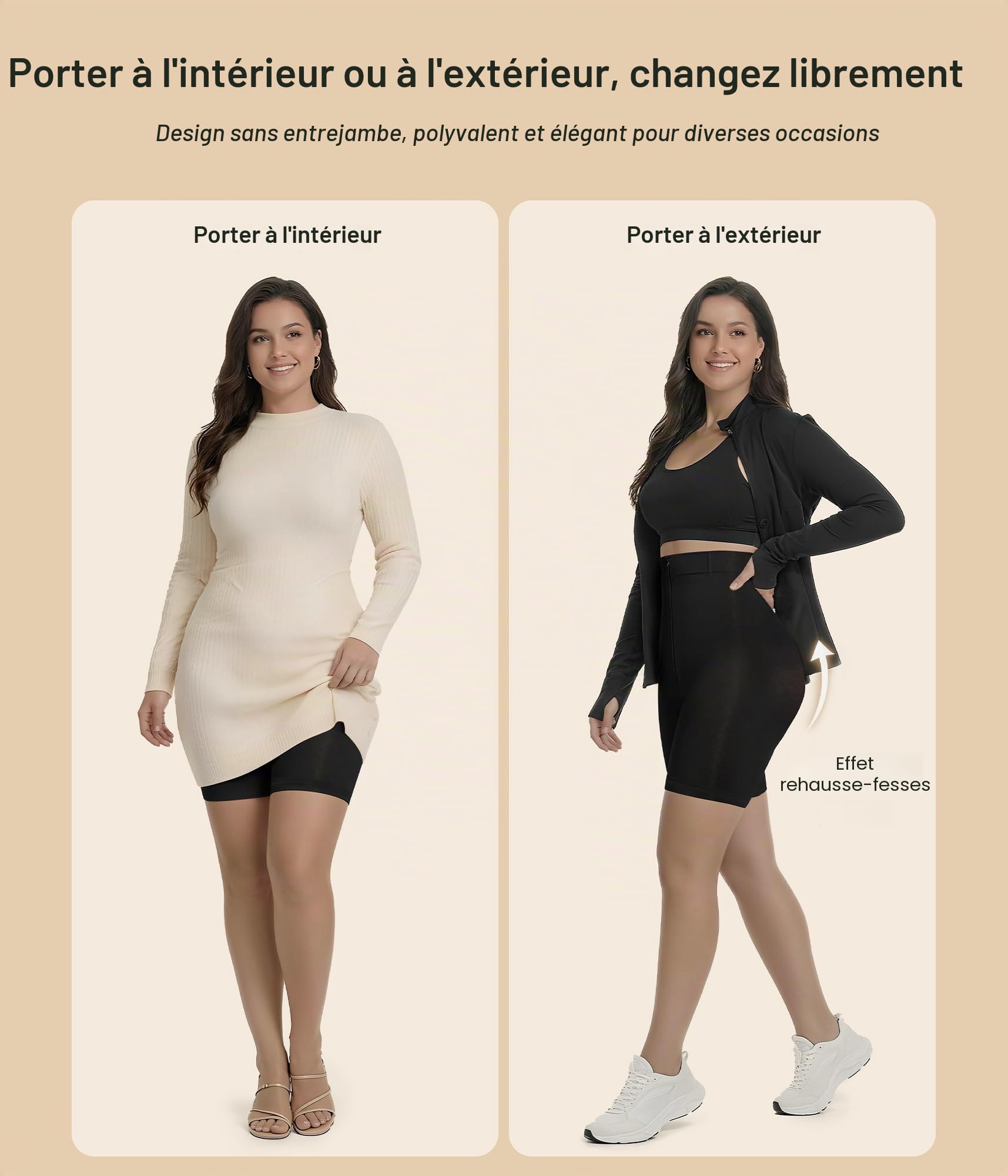 SHAPERX Shorty Gainant Femme Taille Haute avec Fermeture Éclair et Agrafes, Gaine Ventre Plat Sculptante, Invisible sous Robe, Effet Push Up Fesses, Confort Toute la Journée
