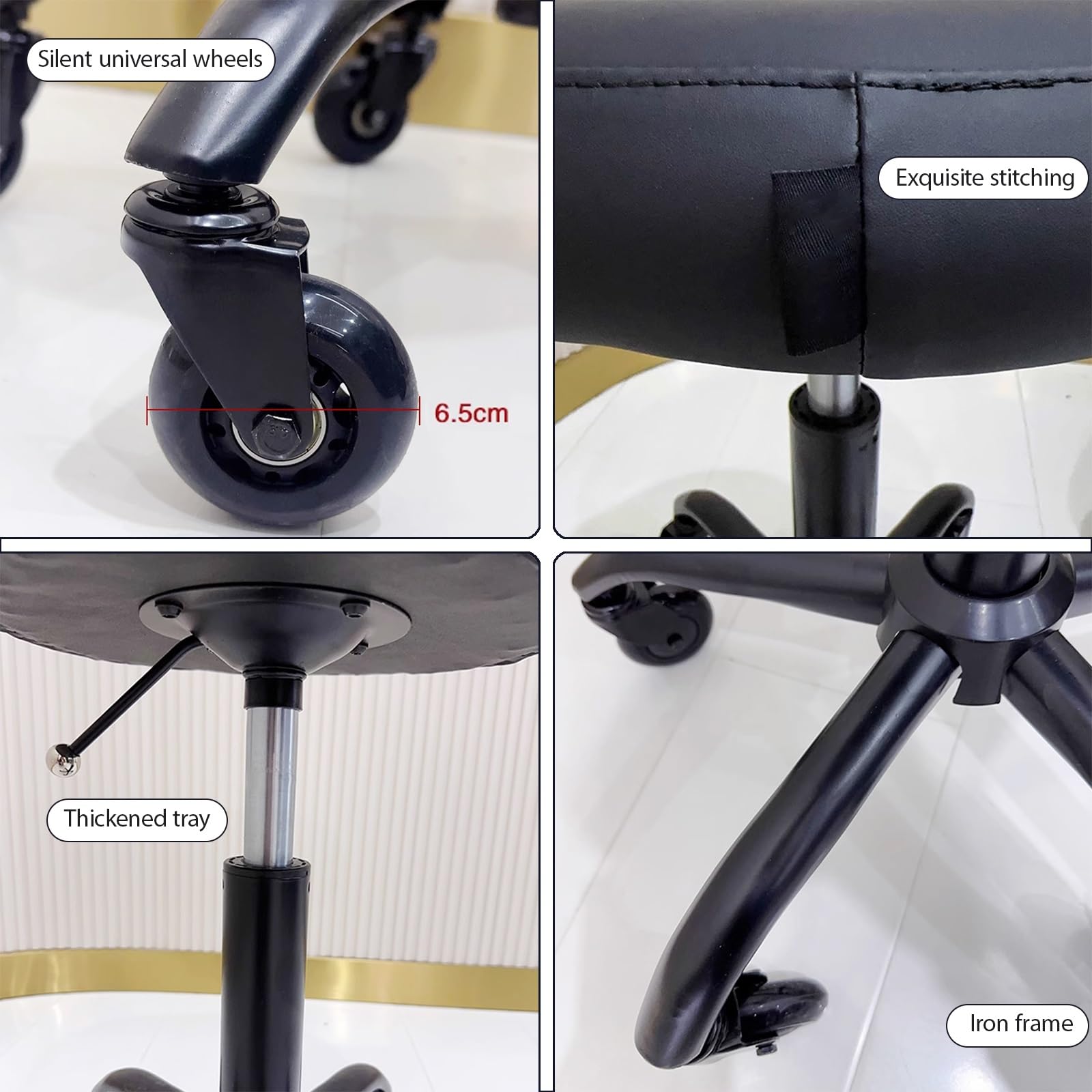 Taburetes con ruedas de altura ajustable para esteticista, asiento acolchado de piel sintética, taburete de oficina para tienda, salón, laboratorio, tatuaje médico