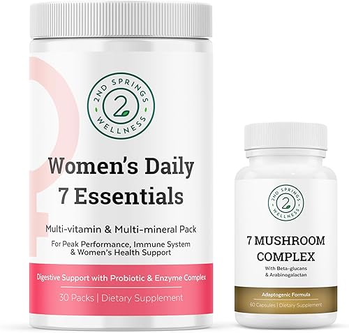 Paquete de vitalidad femenina complejo de 7 hongos y 7 esenciales diarios para mujeres para un bienestar completo