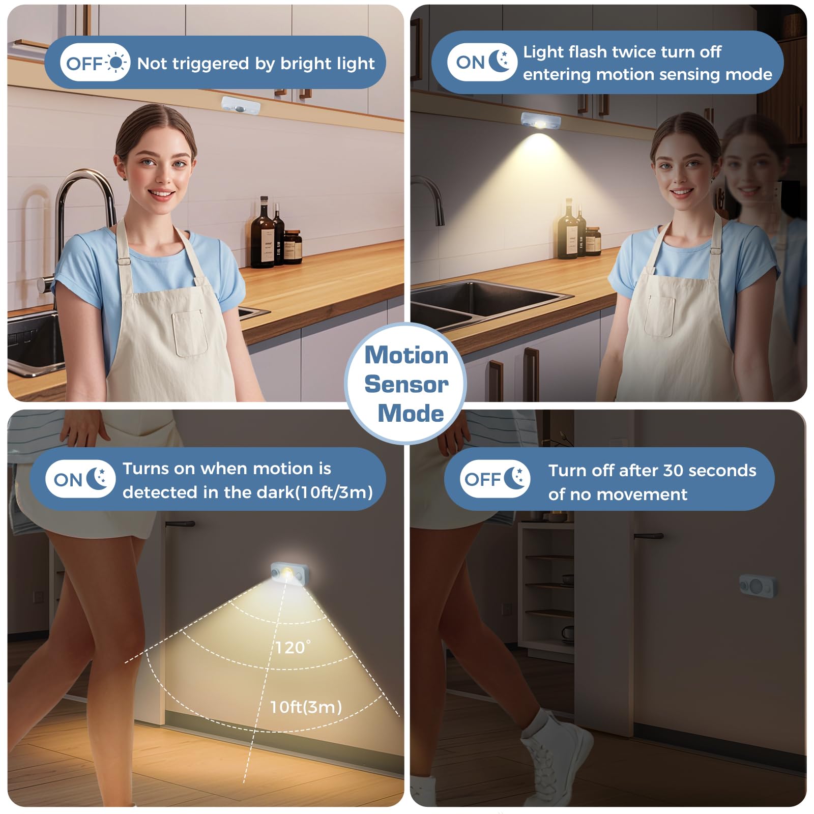 6 Pack Motion Sensor Puck Light, Rechargeable Stair Lights Wireless Dimmable, Stick on LED Night Lights Warm White, Under Cabinet Light for Kitchen Cabinet, Gun Safe, Closet, Drawer,USB Charging