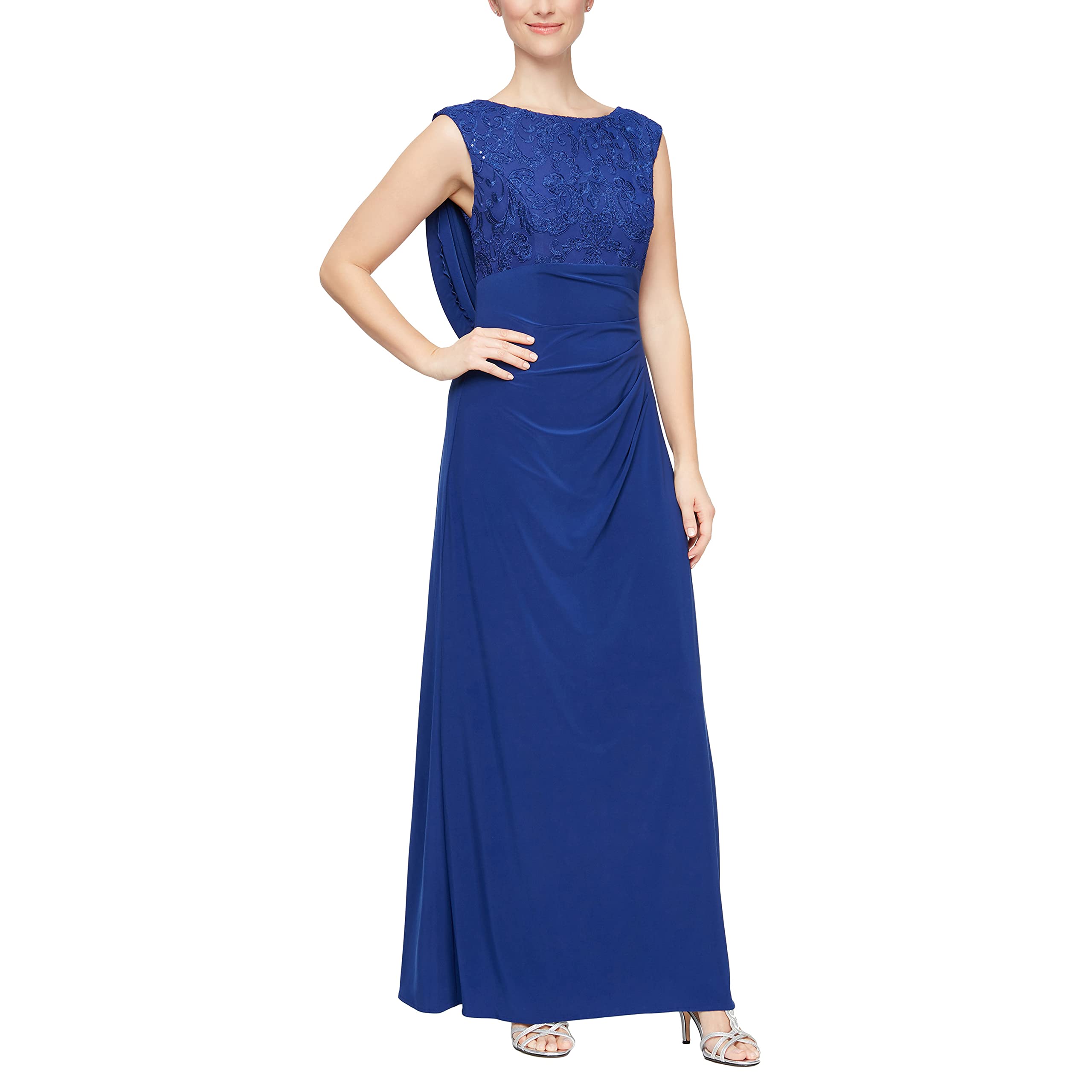 Alex Evenings Women's Long Cowl Back Mother of The Bride Dress, Formal Event, Wedding Guest Gown (Petite and Regular Sizes)