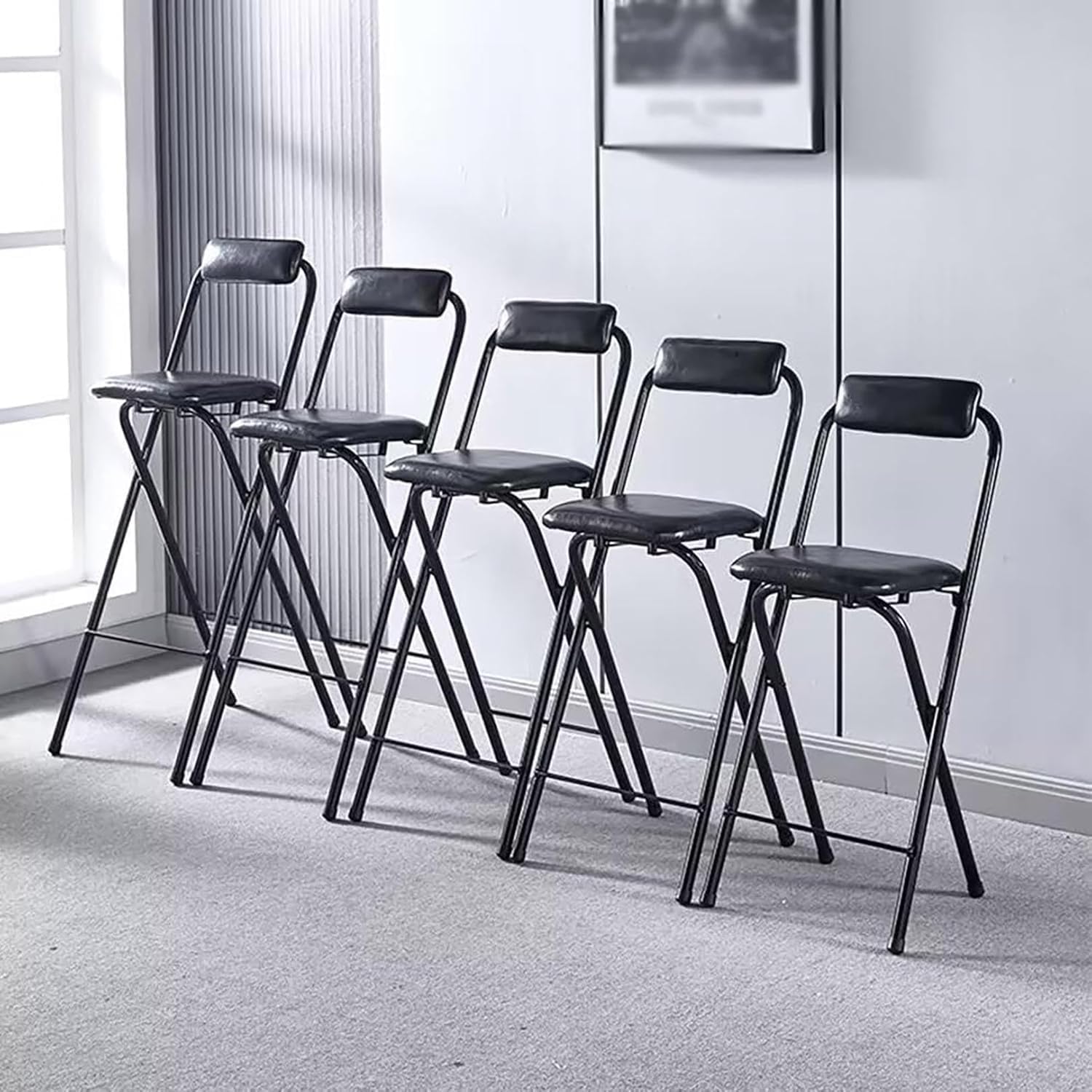 Portable Foldable Tall Bar Chair with Padded Seat Black Folding Stool for Bar Office Guitar Desk Counter(70cm)