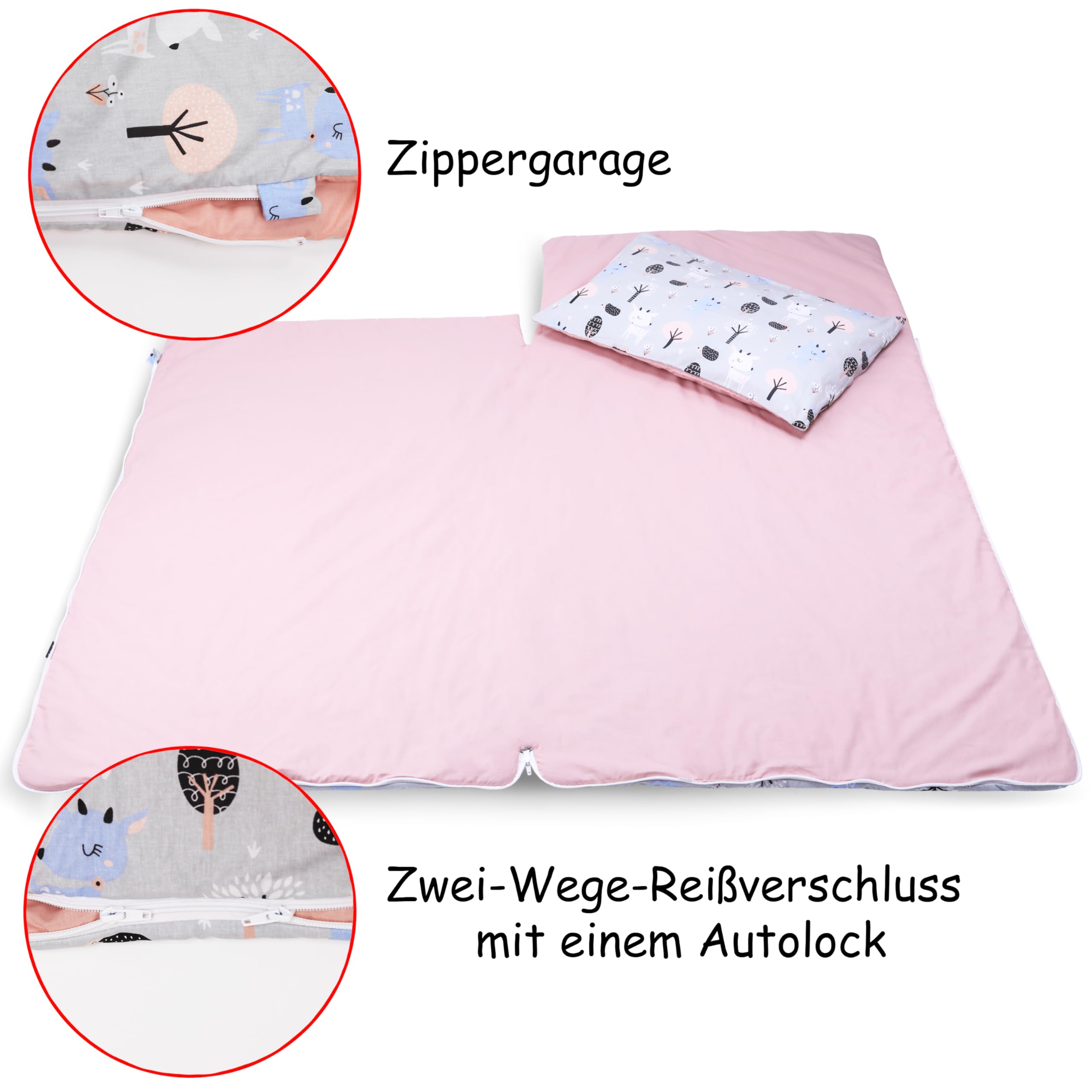 PinkZebra Slaapzak voor kinderen, 140 x 75 cm kussensloop 60 x 40 cm