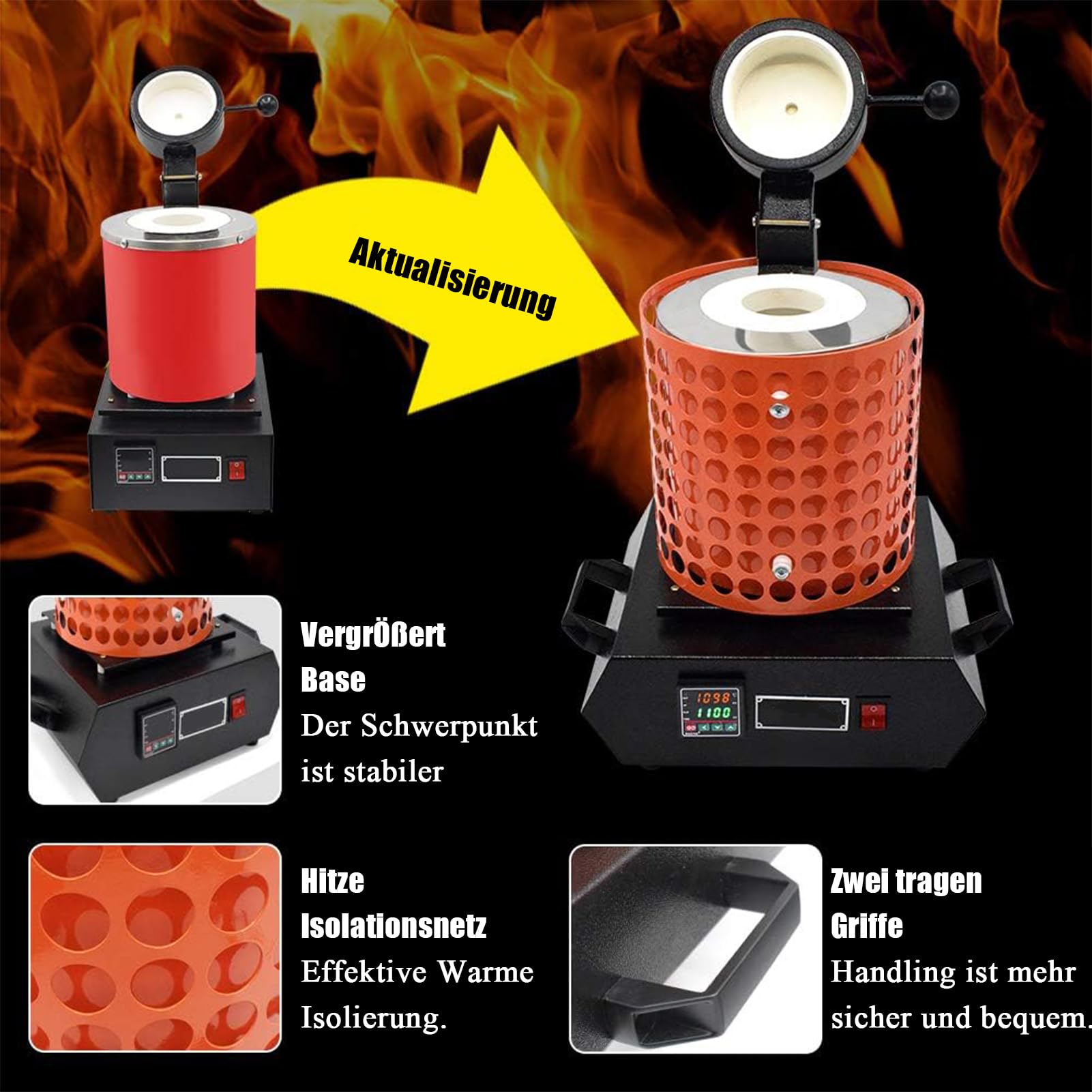 Przemysłowy Piec Do Topienia Metalu 2000 W – Piec Do Topienia Złota I Metali Szlachetnych O Pojemności 1 Kg/2 Kg/3 Kg I Siatce Zabezpieczającej 1150 ℃ Topienie O Wysokiej Wydajności
