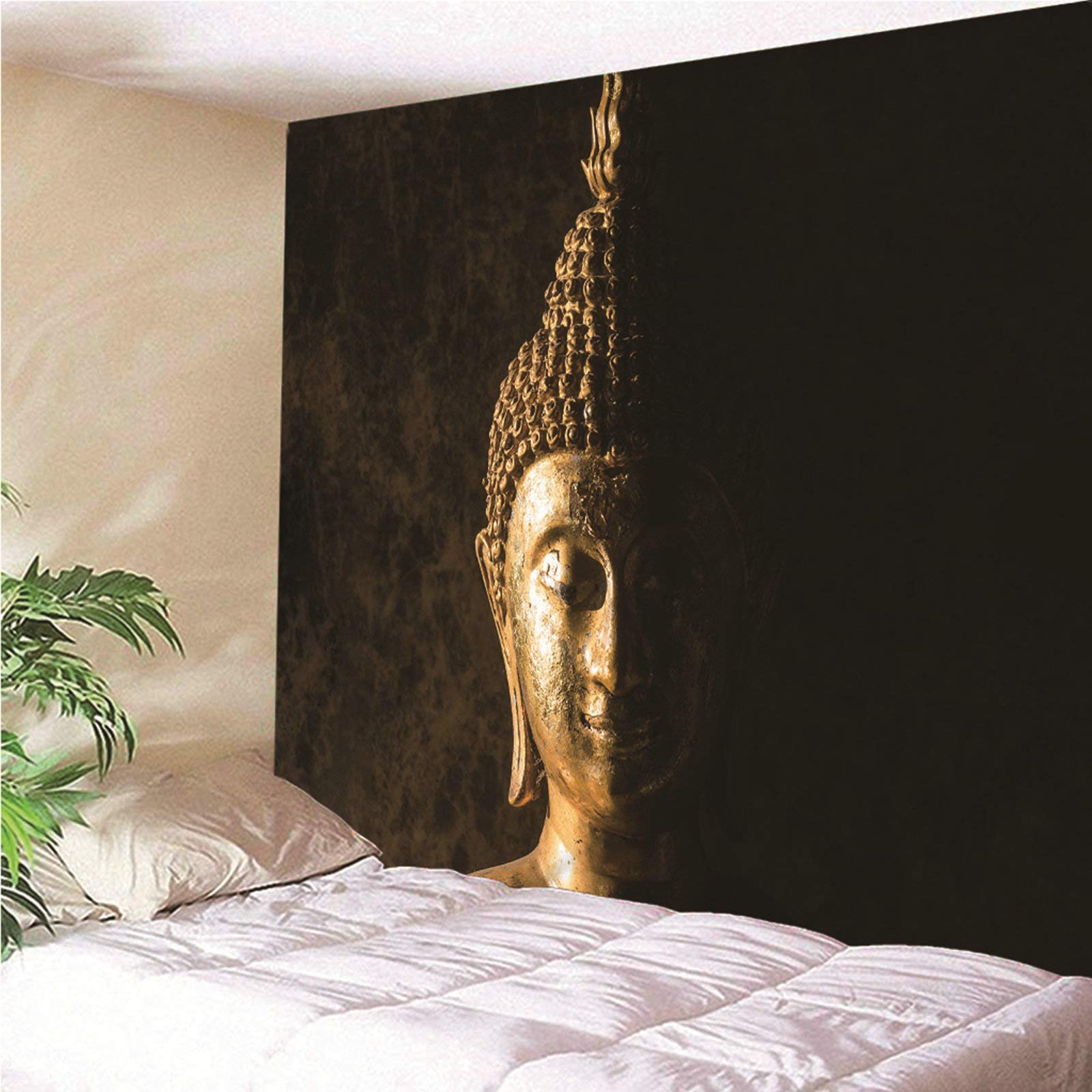 Arazzo da Parete Grande Decorazioni Parete Arazzo da Parete Poliestere 150x130CM Buddismo A Tema Testa di Buddha