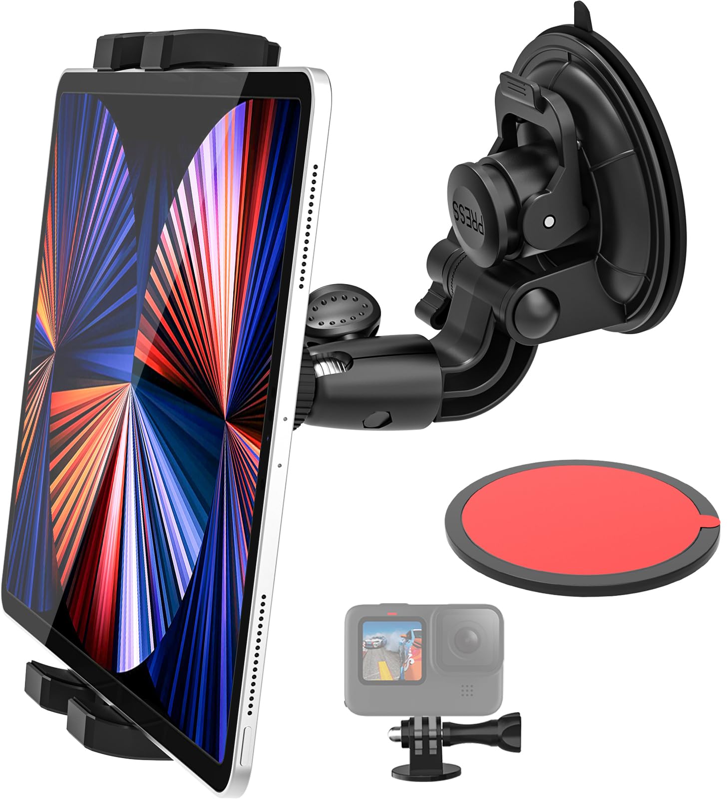 Dosvsi Windshield Car Tablet Mount, Heavy Duty Window Dashboard Tablet Holder, 95mm Powerful Suction Mount for iPad Pro 12.9 11 Air Mini, Galaxy Tab,
