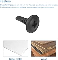 Vista 3 de uxcell Phillips Tornillos autorroscantes de cabeza, # 8 x 1/2 "acero al carbono, tornillo de chapa autoperforante, negro, 500