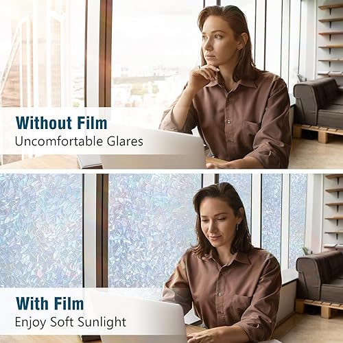 Miniatura 7 de rabbitgoo Película de privacidad para ventana, película decorativa de arcoíris de adherencia estática, película decorativa para ventana de vitral,