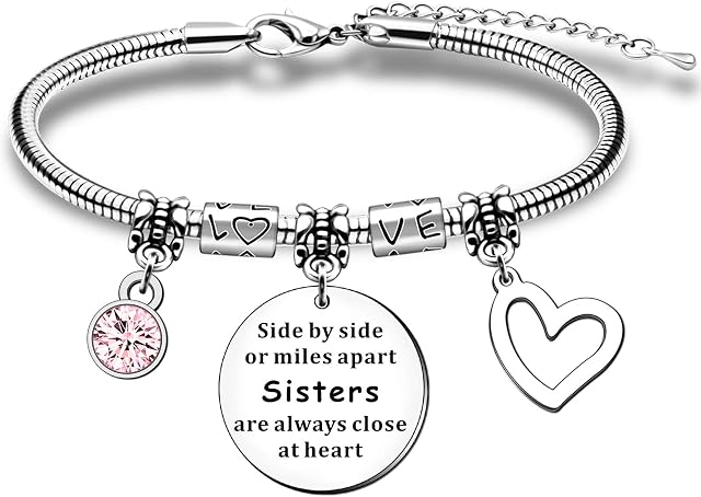 QMVMV Charm Love Heart Sister Bracelets Gifts For Women Girls Birthday Christmas Long Distance Jewelry Presents From Sisters
