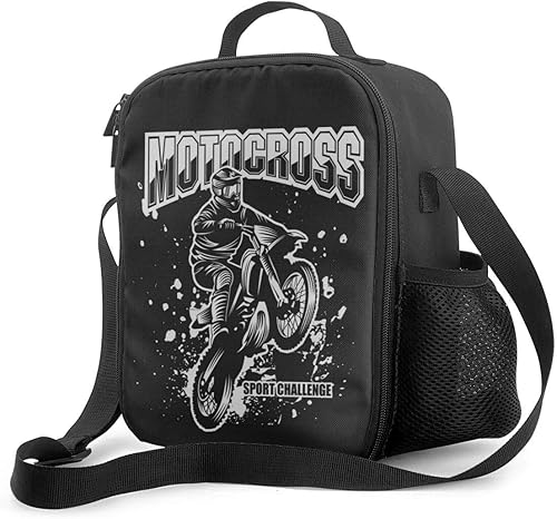 Lonchera negra con aislamiento reutilizable, para motocross, motocicleta, vehículo, portátil, aislada, bolsa de almuerzo, mini bolsa térmica portátil
