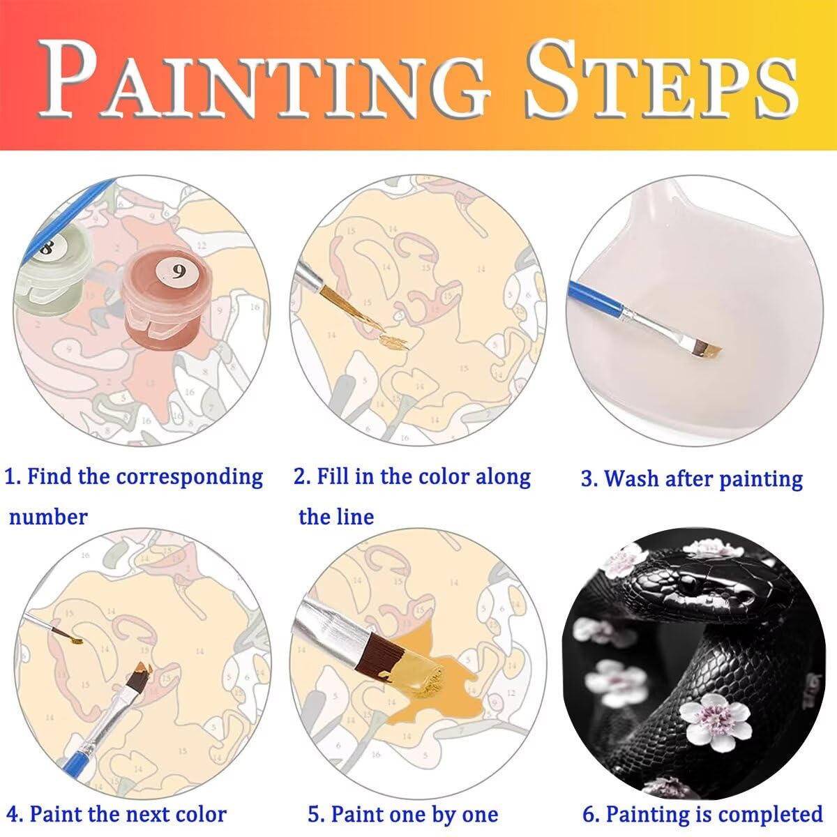Dipingere con i Numeri Serpente, Paint by Numbers Adulti Fiore, Fai da te Creativi Adulti Quadri da Dipingere Numerati Kit per Decorazione Della Parete di Casa, Regalo 80x110 cm Senza Cornice R5-0