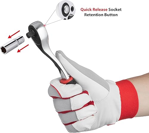 Miniatura 5 de INTERTOOL Llave de trinquete de 38 pulgadas, mango de desplazamiento premium, liberación rápida reversible de 72 dientes, acero al cromo vanadio