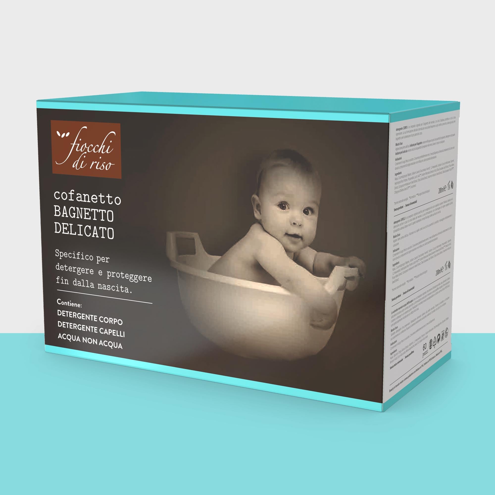 Fiocchi di Riso - BEAUTY BAGNETTO DELICATO - Kit neonato specifico per la detersione delicata fin dalla nascita: Detergente Corpo, Detergente Capelli e salviette Acqua NON Acqua. Nuovo beauty
