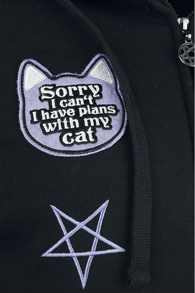 Gothicana by EMP Damen Schwarze Kapuzenjacke mit aufgenähtem Katzenpatch