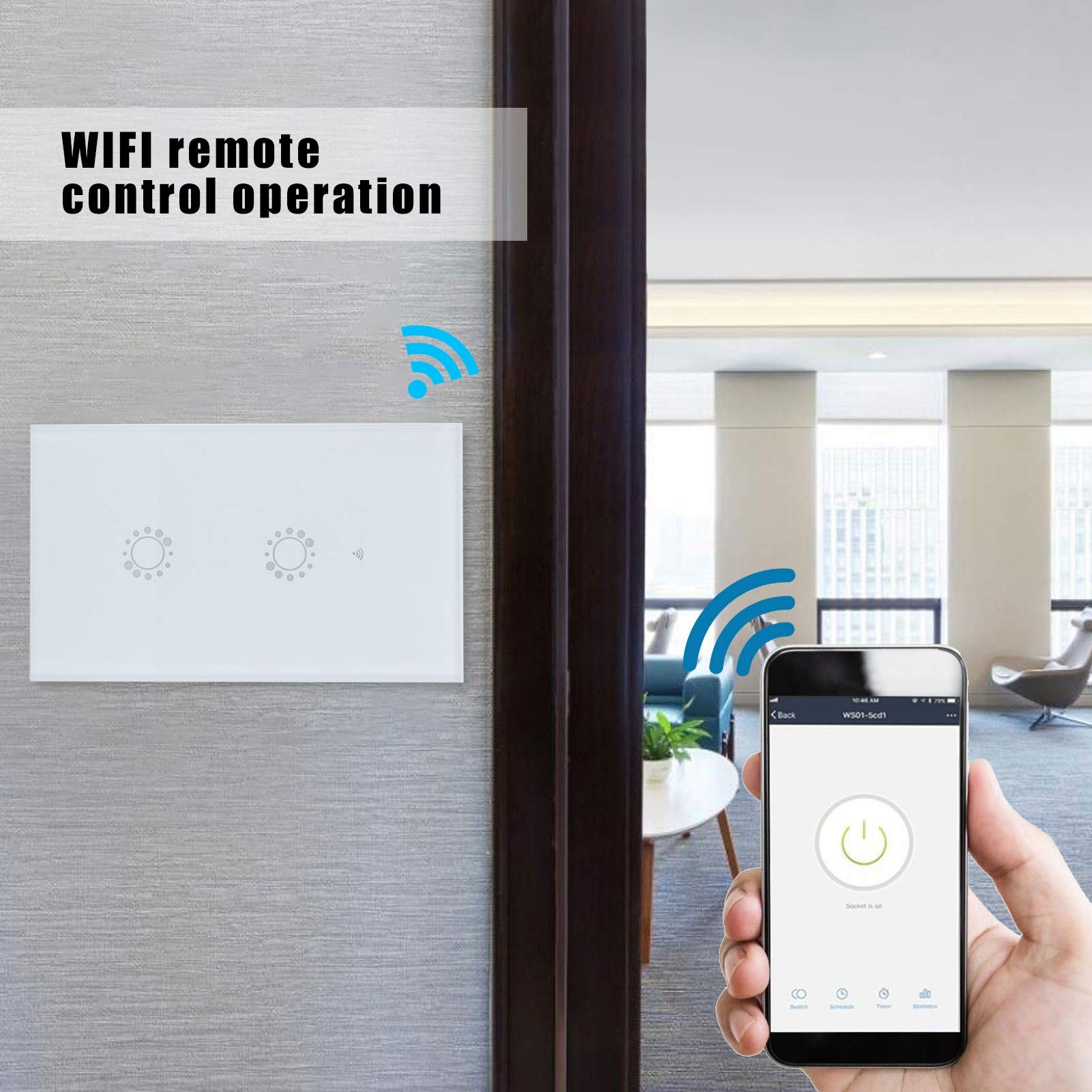 Cocoarm Interruttore Touch Wi-Fi, Interruttore Smart Touch da 95 a 240 V CA Pannello di Controllo WiFi a 2 per l'uso a Parete di Controllo Vocale dell'app Remota nell'officina di Casa e Ufficio