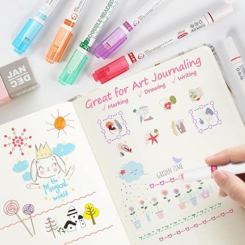 Miniatura 6 de CygniCon Juego de 6 rotuladores curvos, bolígrafos curvos de color de doble punta para tomar notas con 6 formas de curva diferentes y 6 líneas finas