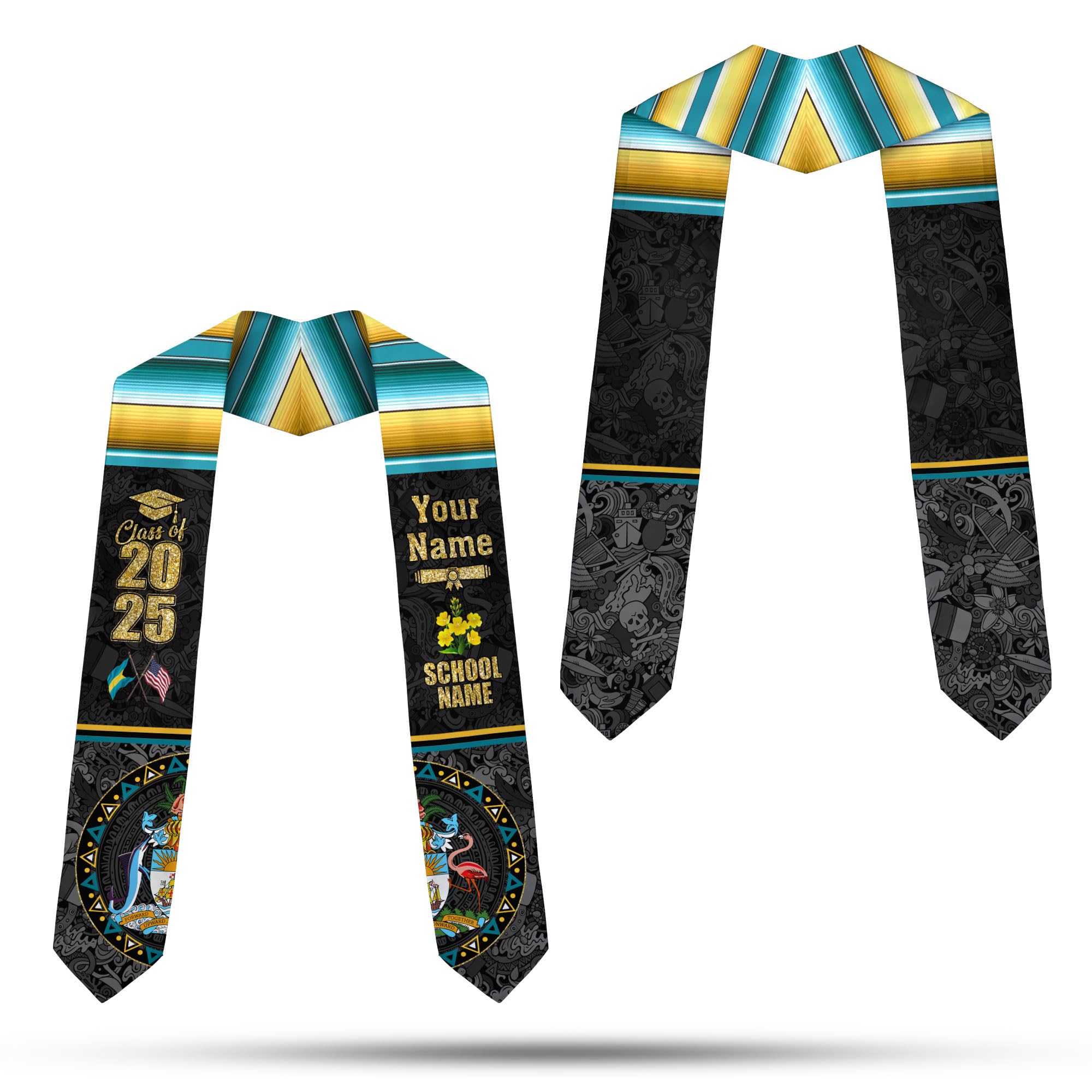 MonkeyVan Bahamians Graduation Sash Custom Bahamians American Flag Graduation Sash 2025 Bahamas Graduation Stole Bh13