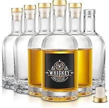 Mfacoy Set of 6 Glass Bottles, 12 oz Clear Liquor Bottles, Heavy Base Glass Bottle with T-Top Cap, Vodka Bottle for Wine Beverages Drinks Oil Vinegar Kombucha Beer with Cork Stopper Airtight Lid