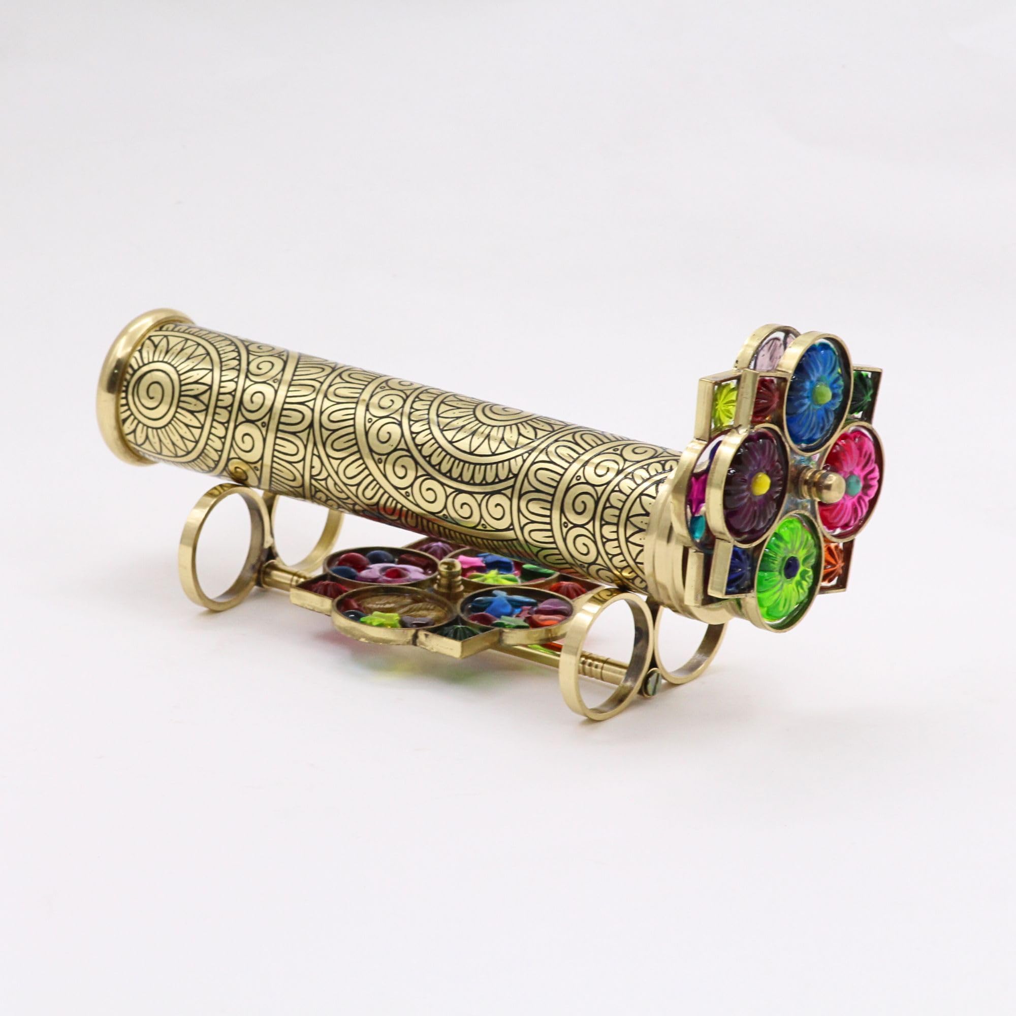 RII Handmade Brass Kaleidoscope with Interchangeable Wheels and Brass Display Stand-Unique and Uncommon Gifts for Special Occasions