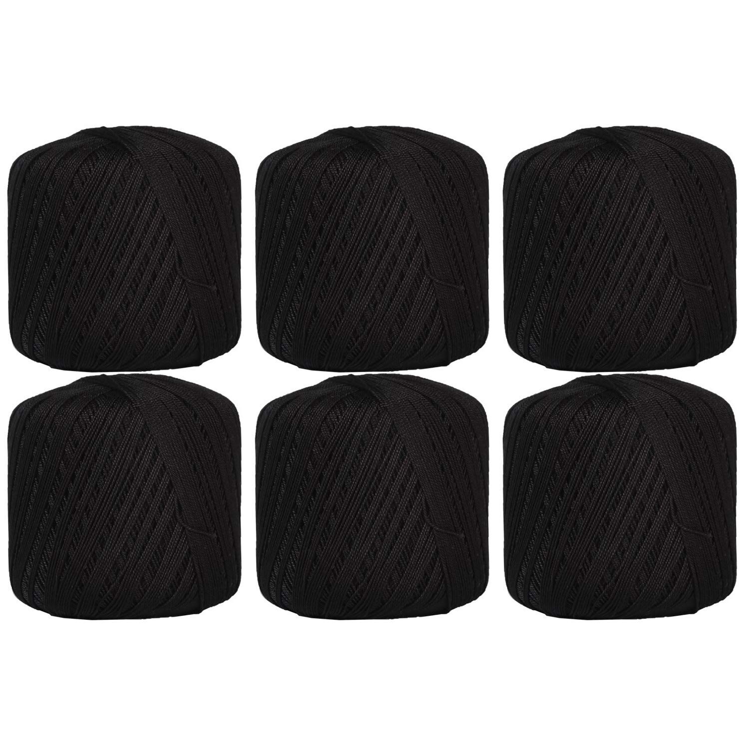 ThreadArt 100% Cotton Crochet Thread Size 10, 6 Ball Pack, Black 13